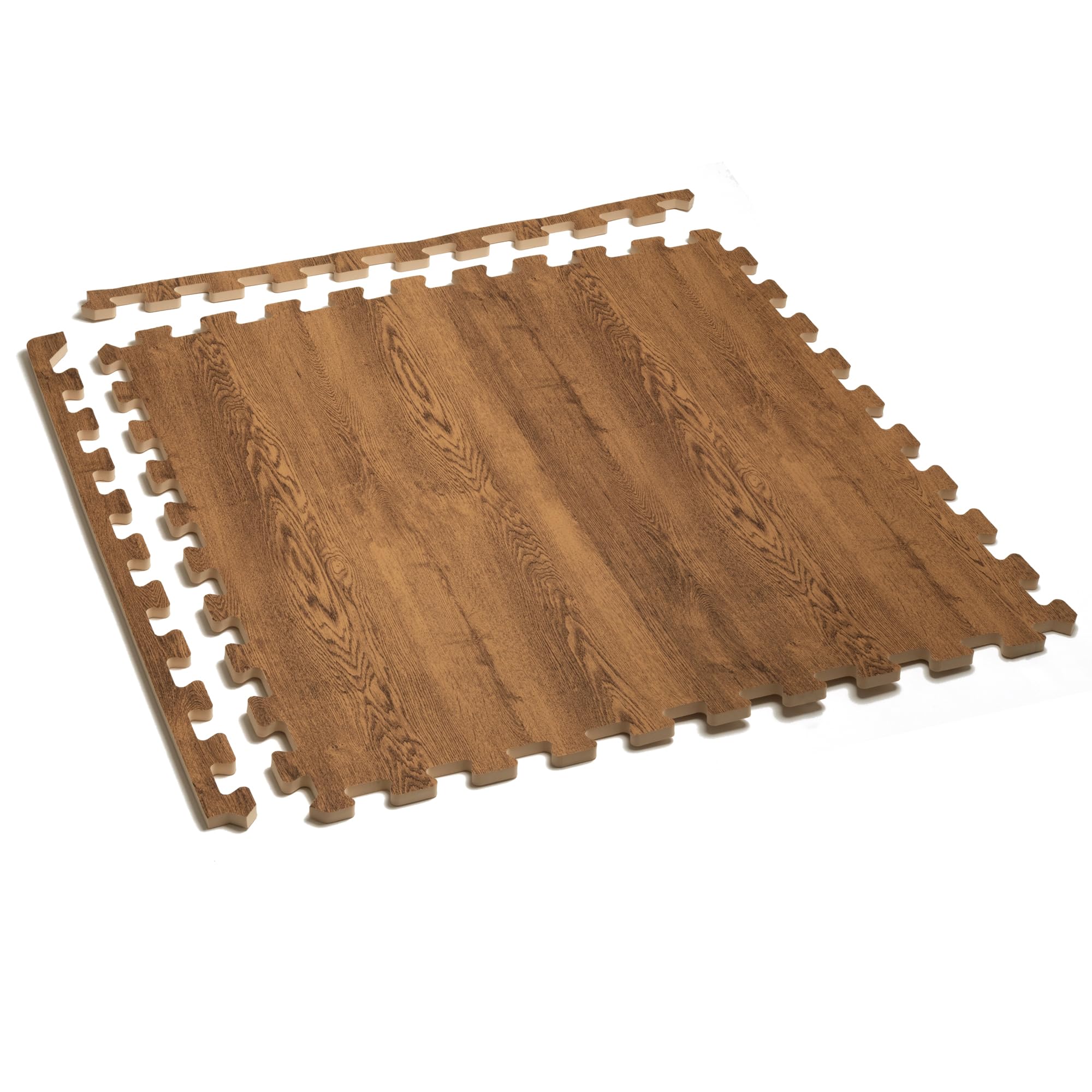 Premium Wood Grain Interlocking Foam Floor Mats - 3/8 Inch Thick Printed Foam Tiles for Home Gym, Playroom & Nursery - Anti-Fatigue Flooring with Farmhouse Style - Forest Floor Design