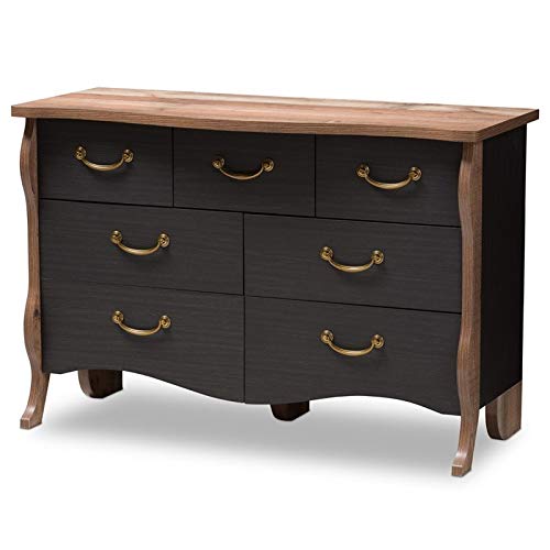 BOWERY HILL Farmhouse Style 7-Drawer Wooden Dresser for Bedroom - Black & Oak Finish | Perfect for Modern Farmhouse, Rustic, and Contemporary Home Decor