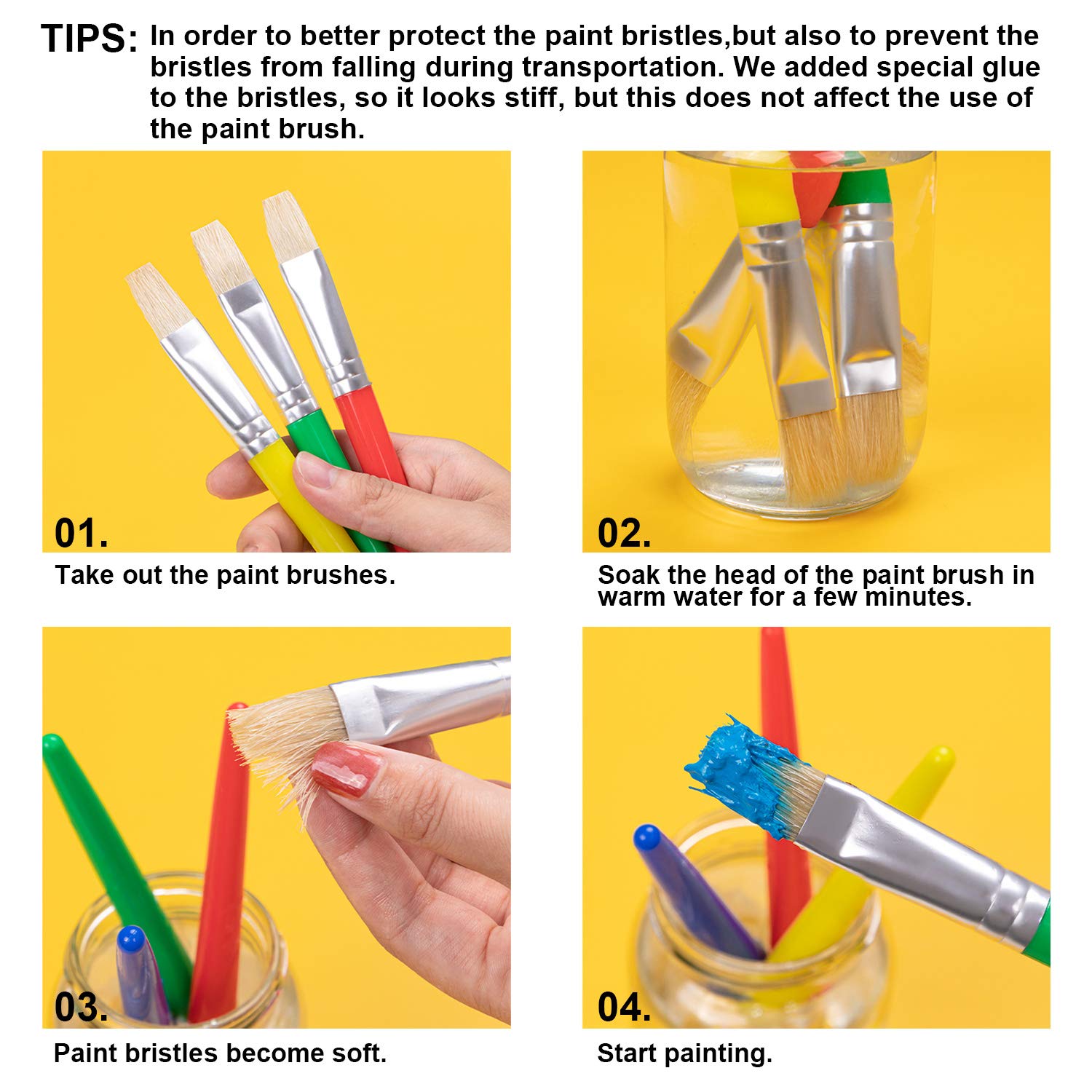 10-Piece Washable Kids Paint Brushes Set - Non-Shedding Round & Flat Bristles for Toddlers & Preschoolers - Easy Grip Handles for Acrylic & Washable Paints - Perfect for Art Class, DIY Projects & Home Painting Activities