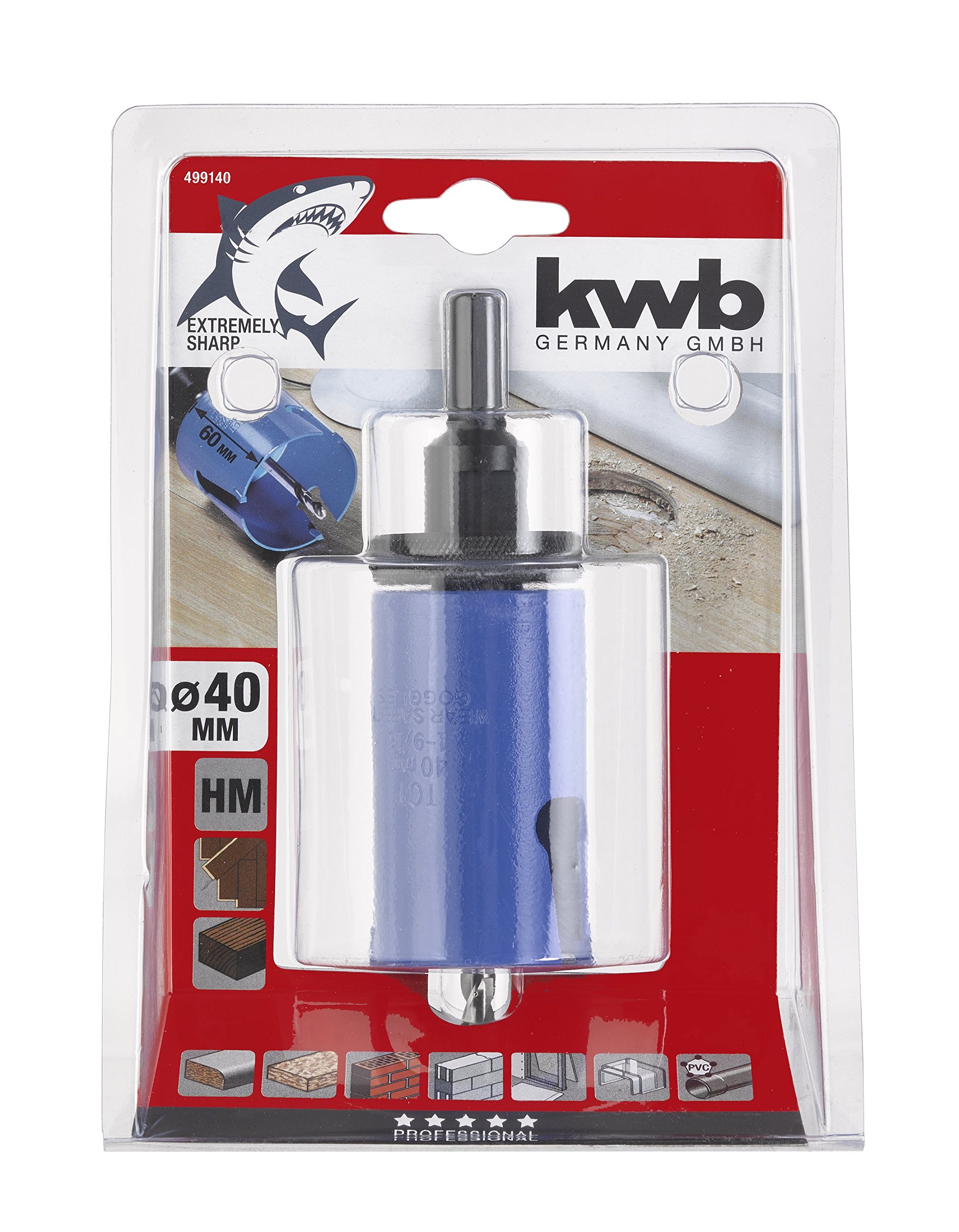 KWB Universal Hole Saw - 40mm Diameter with Extra Sharp Carbide Teeth & 8mm Center Drill - Perfect for Wood, Metal, Plastic, and Drywall Cutting