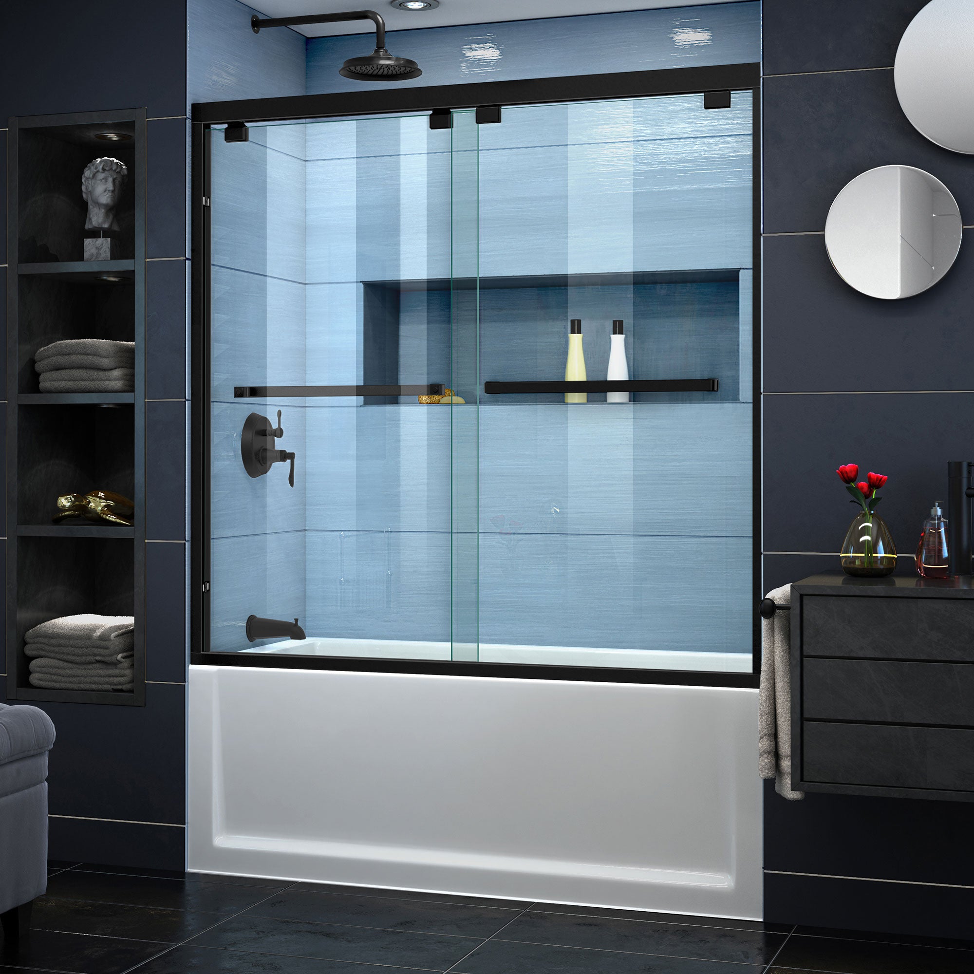 DreamLine Encore 56-60 Inch W x 58 Inch H Semi-Frameless Bypass Sliding Shower Door - Perfect for Modern Bathroom Renovations & Space-Saving Solutions