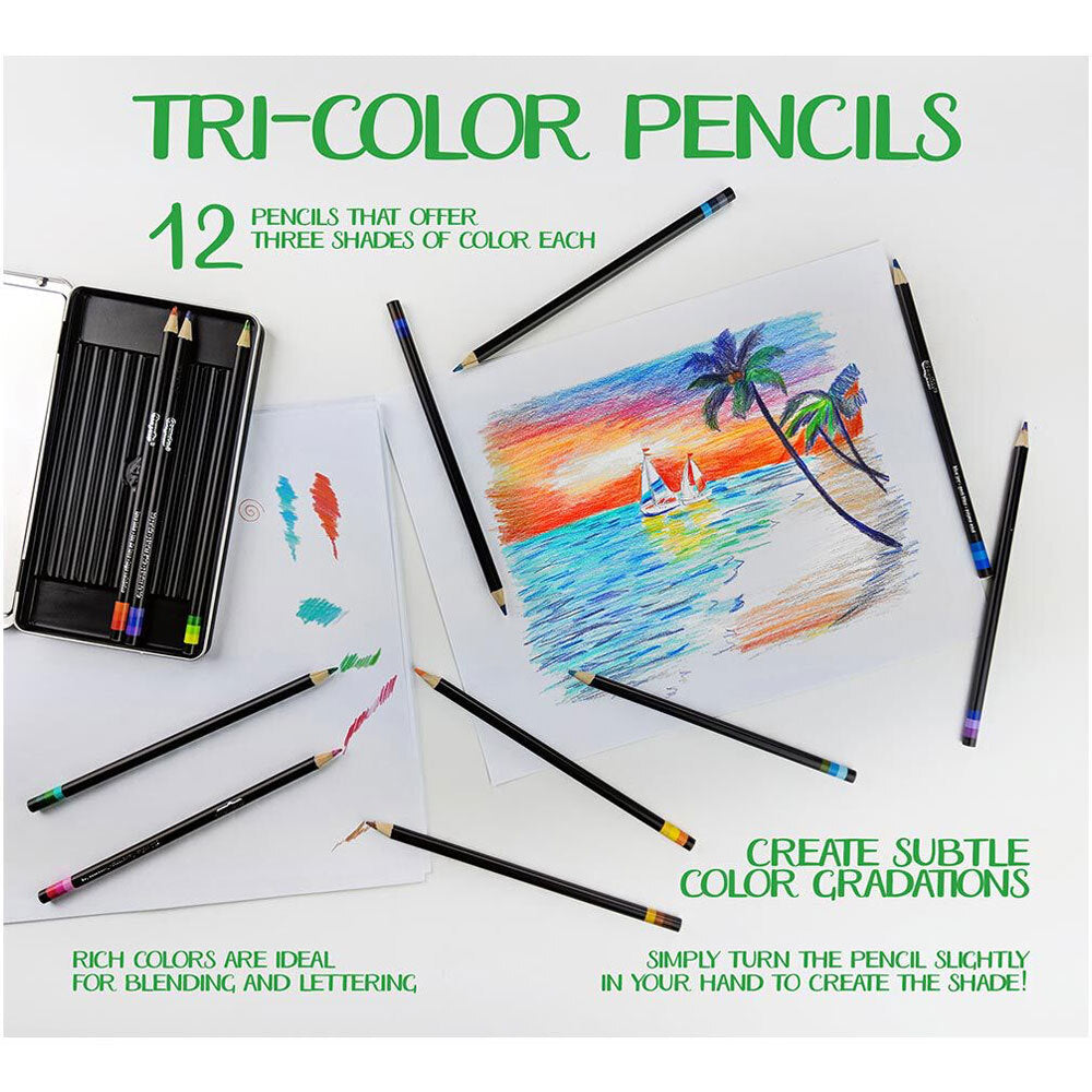 12-Piece Crayola Signature Tri-Color Colored Pencils Set for Kids Ages 9+ | Vibrant Art Supplies for Drawing, Sketching & School Projects
