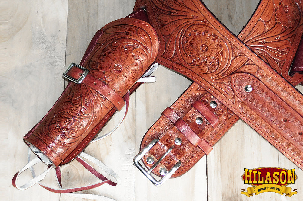 36 Inch Hilason Double Caliber 44/45 Leather Western Cowboy Gun Belt Holster Set - Perfect for Cowboy Action Shooting, Reenactments & Western Style Outfits