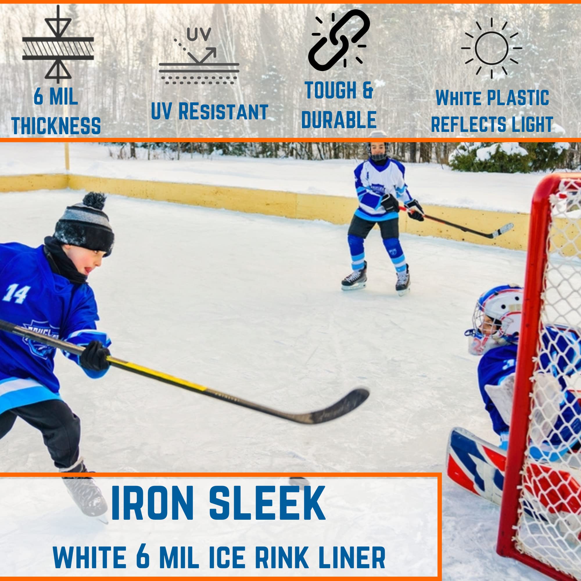 Premium 6 Mil White Plastic Ice Rink Liner - Durable Backyard Ice Skating Rink Kit for DIY Winter Fun - Perfect for Family Outdoor Activities, Hockey Practice, and Holiday Entertainment