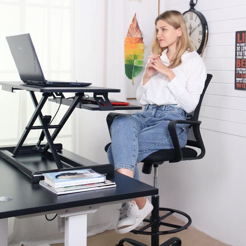 OLIXIS Adjustable Drafting Chair - Ergonomic Standing Office Chair with Lumbar Support, Height Adjustable & Breathable Mesh Seat, Foot Ring - Dark Black for Architects, Designers & Home Office Use