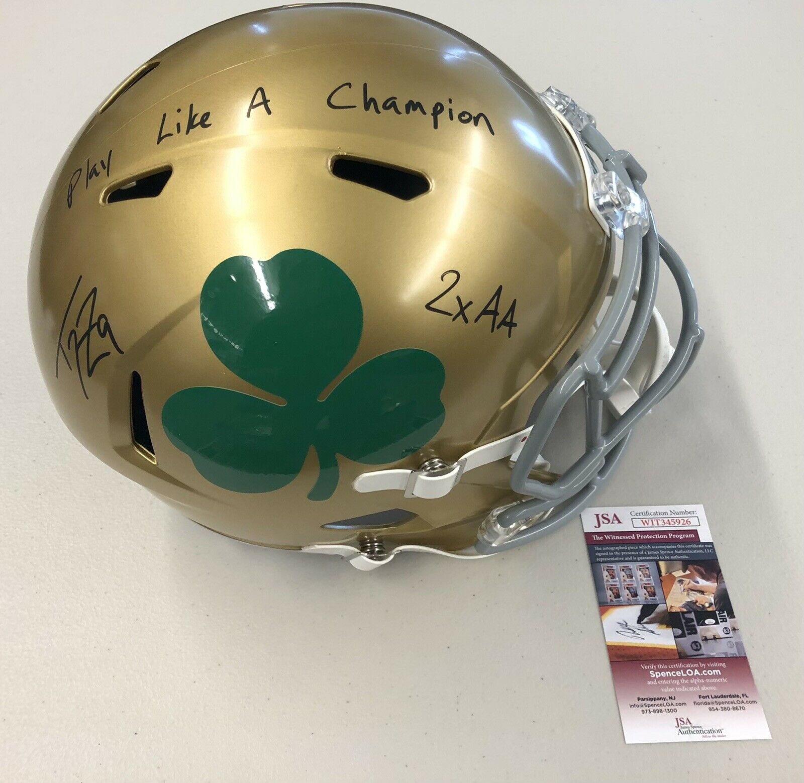 Tommy Zbikowski Autographed Notre Dame Fighting Irish Full Size Shamrock Football Helmet with 