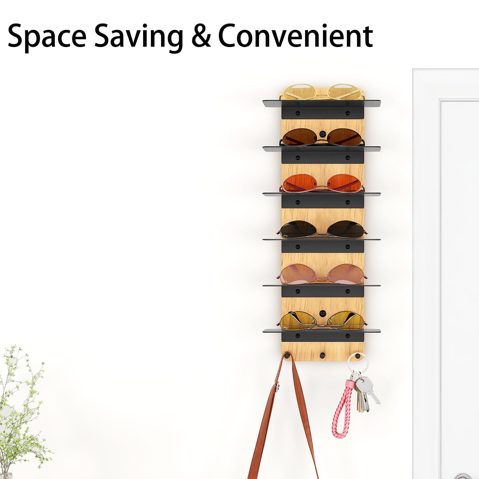 Premium Sunglasses & Eyeglasses Storage Organizer - Wall Mounted Display Rack Holder for Bedroom, Living Room, Entryway (Black) - Perfect for Home, Office & Travel Organization