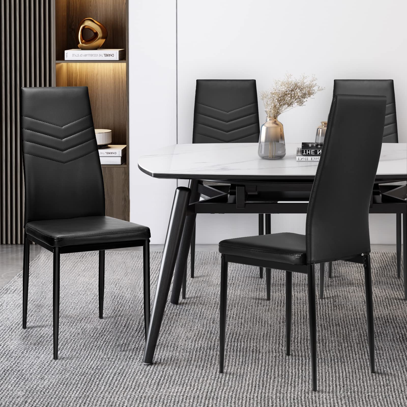 NAFORT 4-Piece High Back Dining Chairs Set - PU Leather Upholstered Kitchen & Restaurant Chairs with Solid Metal Frame - Comfortable for Dining Room, Living Room & Commercial Use - Perfect for Home, Office and Hospitality Settings