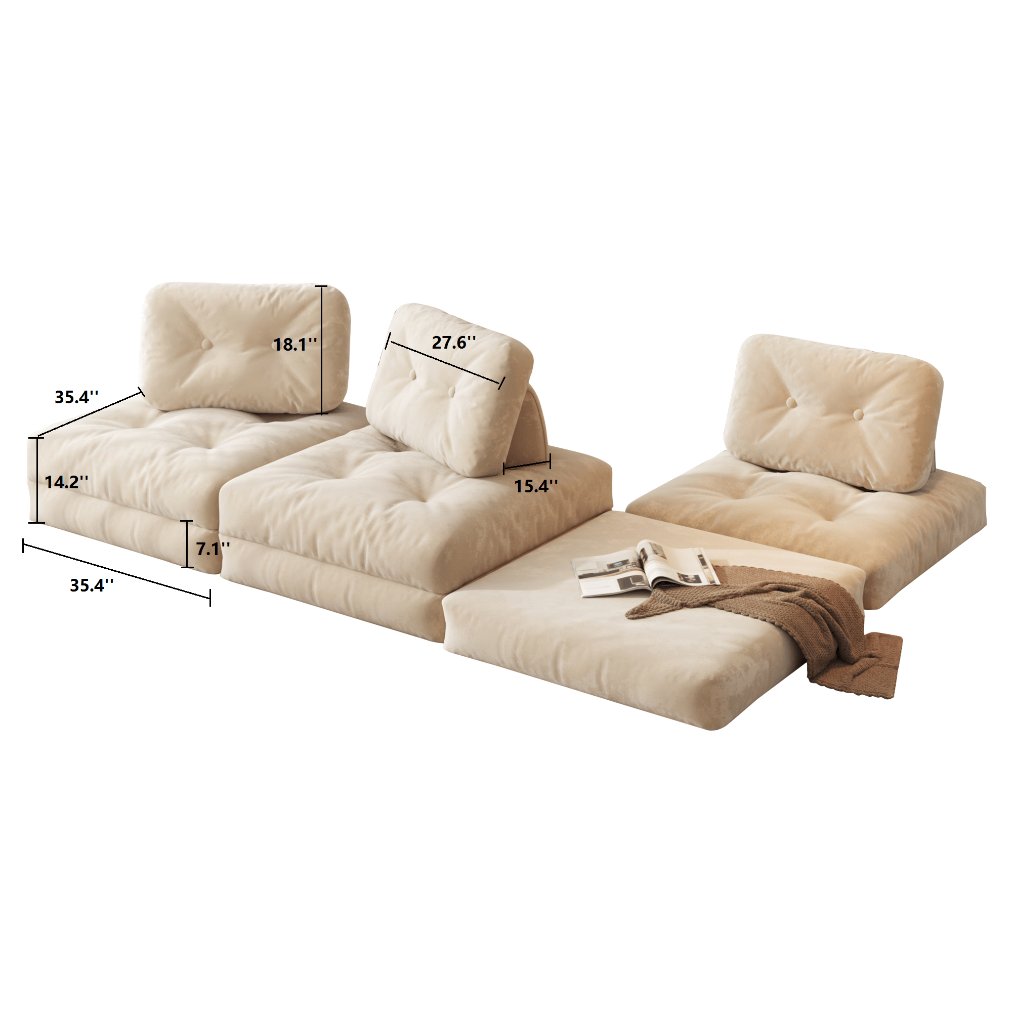 Convertible Floor Couch - Modular Sofa for Living Room, Bedroom or Lounge - Space-Saving Furniture for Small Apartments and Relaxation Areas