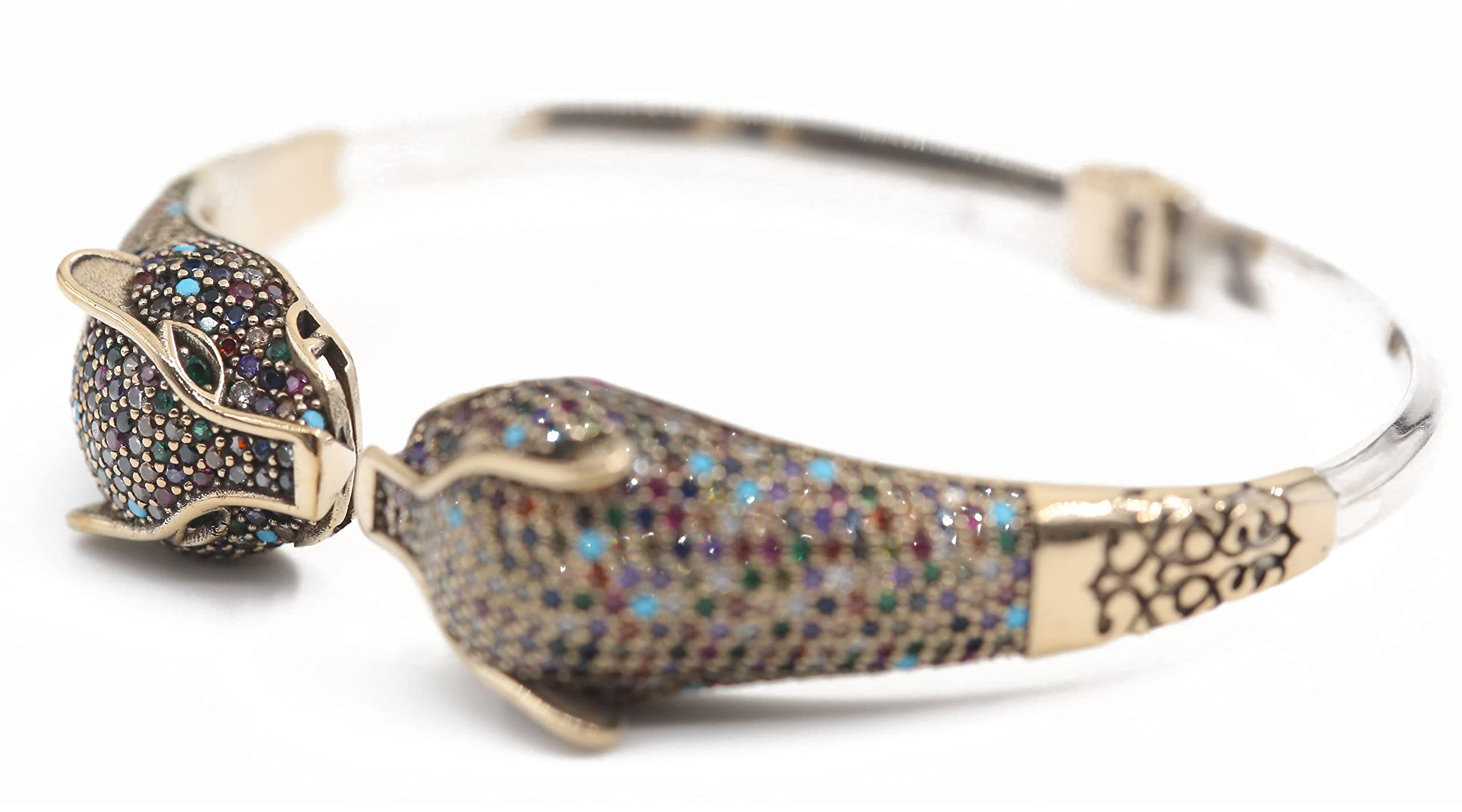 Jaguar Panther Leopard Cubic Zircon Sterling Silver Bracelet for Women - Big Cat Animal Jewelry Gift, Adjustable Free Size - Perfect for Parties, Date Nights & Fashion Accessories