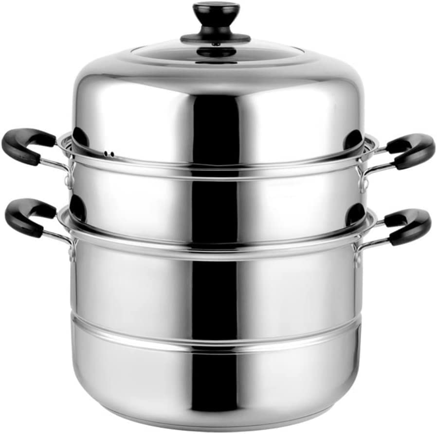 Stainless Steel 2-Tier Food Steamer Pot - Large Stackable Steamer Cookware for Vegetables, Dumplings & Healthy Cooking | Multi-Functional Steamer for Meal Prep, Asian Cuisine & Home Kitchen Use