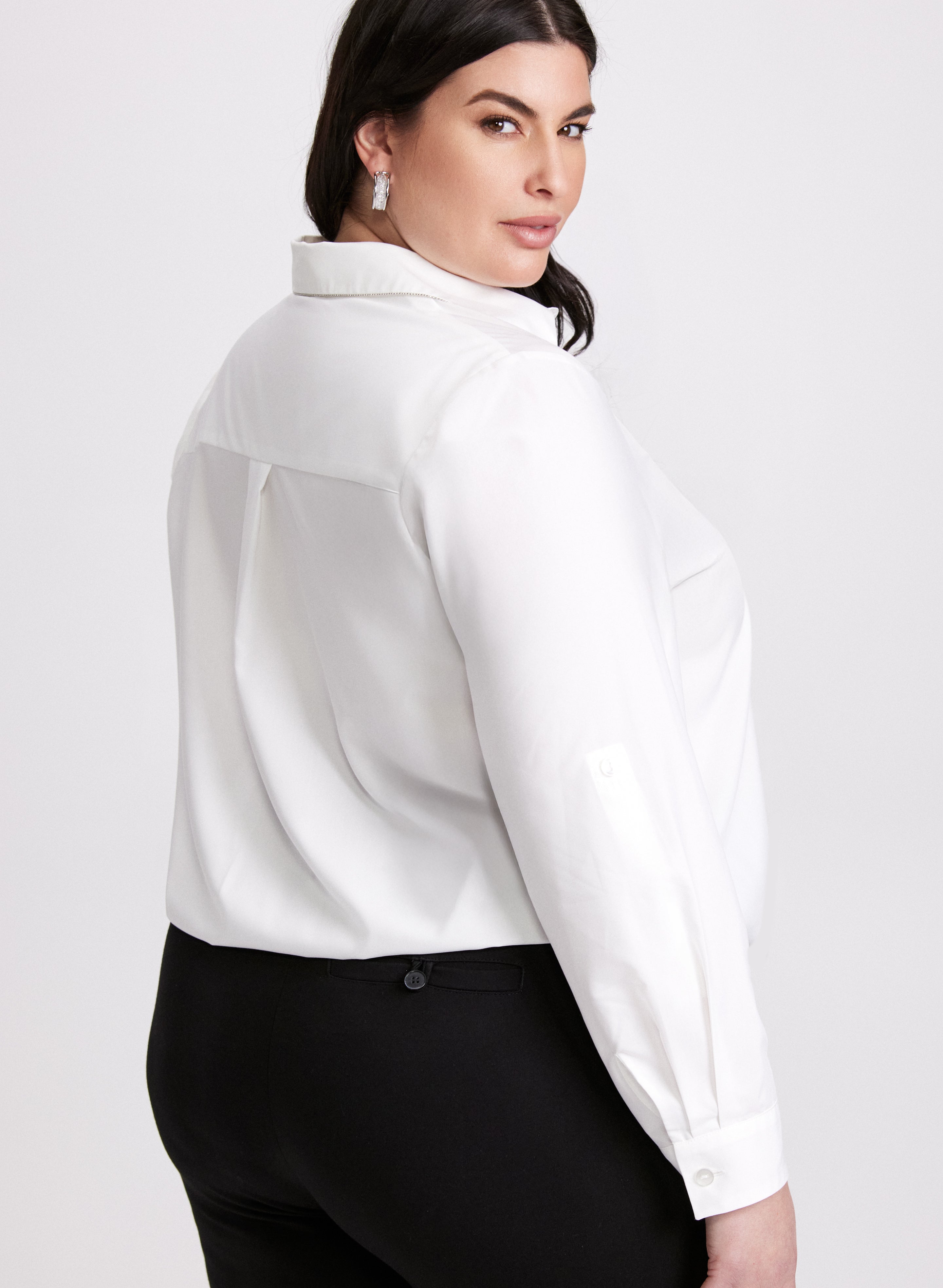 Embellished Collar Blouse for Women - Elegant Ruffled Neckline Top - Perfect for Office Wear, Date Night & Special Occasions