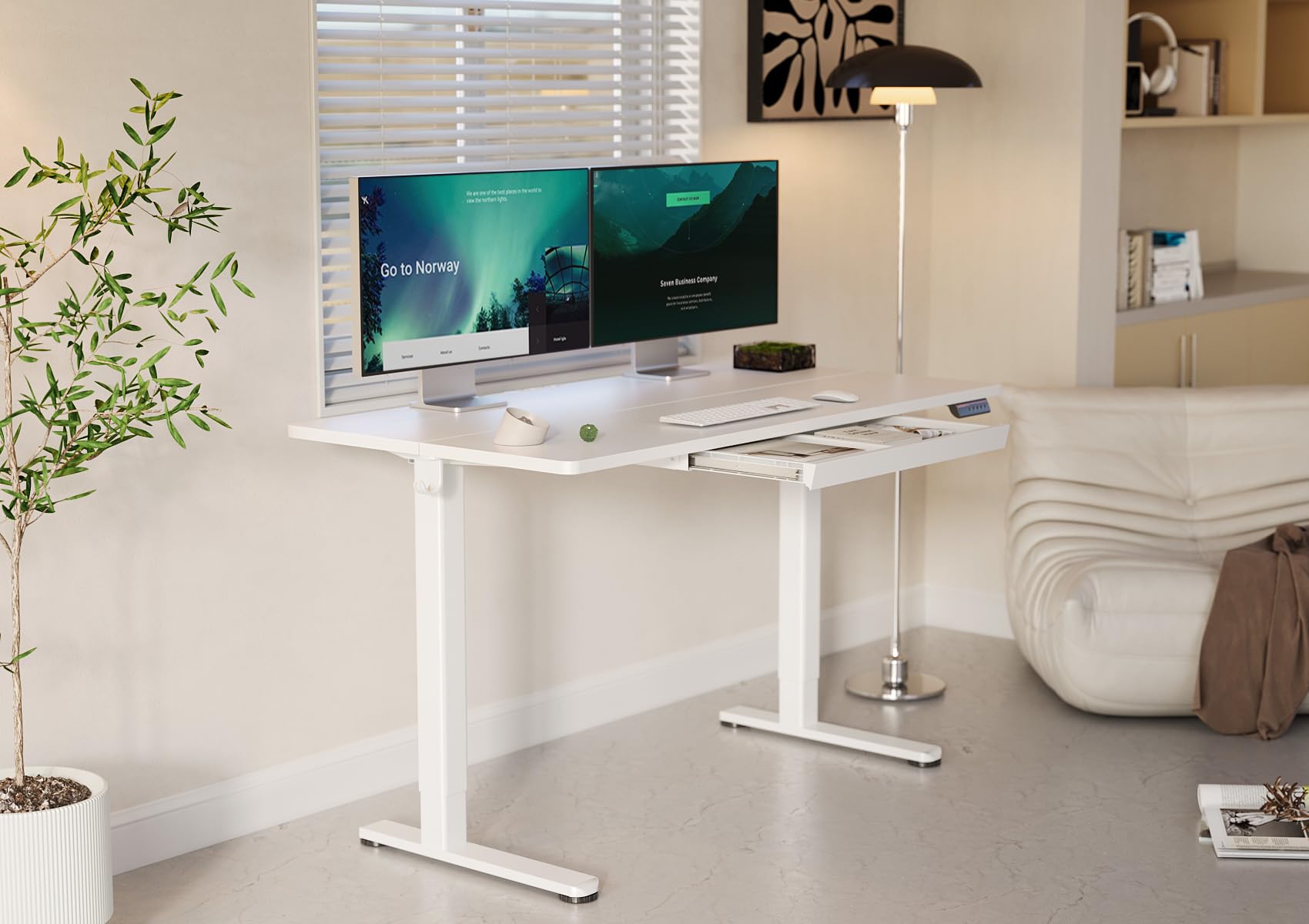 YDN 55 x 24 Inch Electric Standing Desk with Drawers - Adjustable Height Sit Stand Workstation for Home Office (White) | Ergonomic Computer Desk for Remote Work & Study