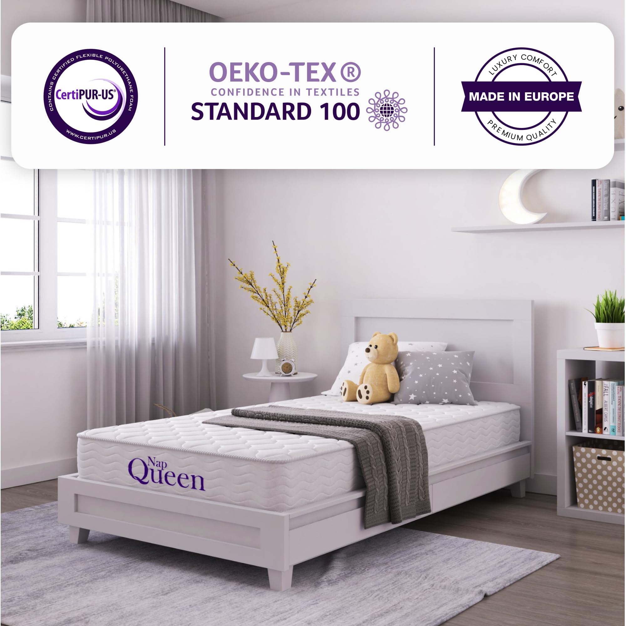 NapQueen 8 Inch Twin Size Medium Firm Hybrid Mattress - Innerspring with Memory Foam Layer - Bed in a Box for Easy Setup - Perfect for Kids Rooms, Guest Beds & Small Spaces (White)