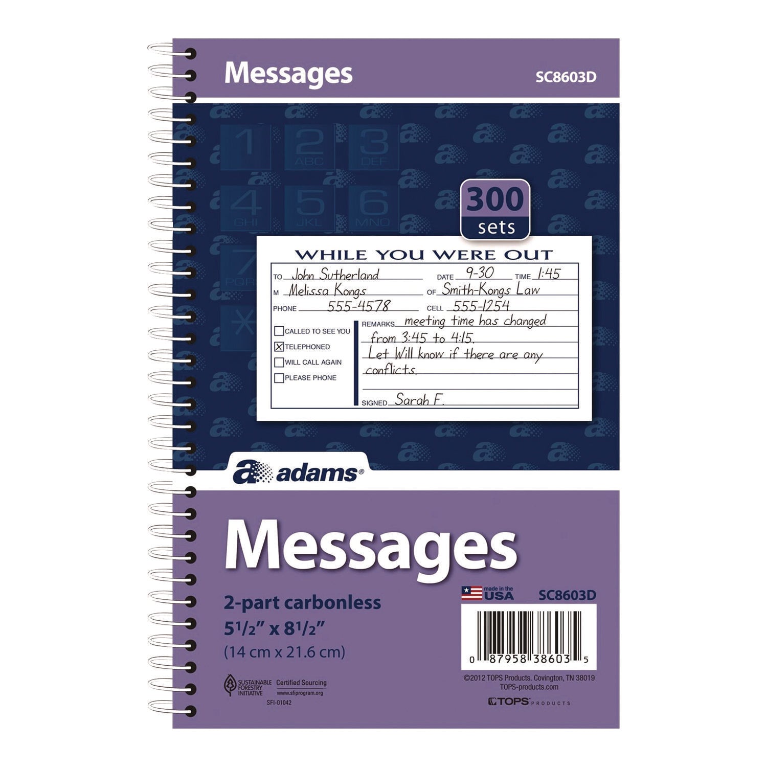 Adams® While You Were Out Messages Book - 2-Part Carbonless Forms, 5