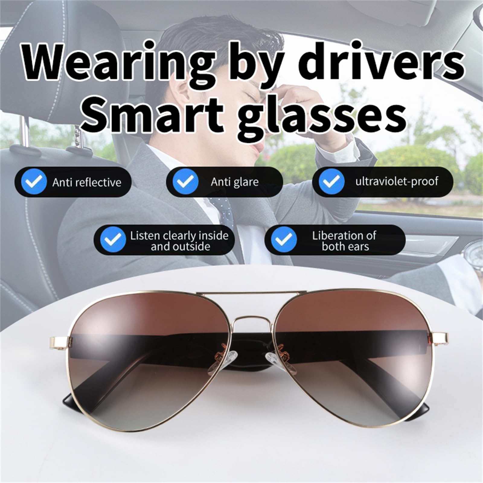 Smart Bluetooth Audio Sunglasses with Fast Charging - Hands-Free Music & Calls for Running, Cycling & Outdoor Activities
