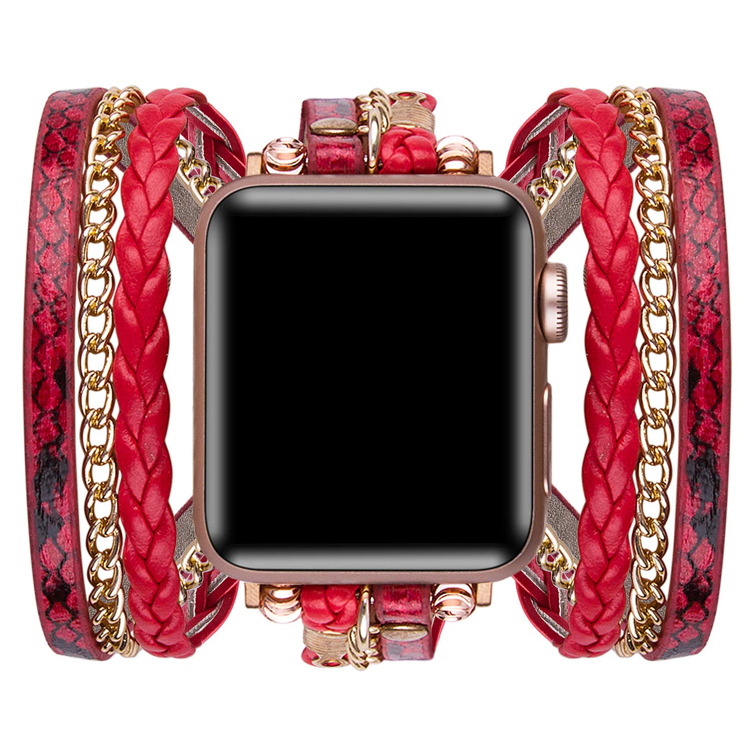 Compatible with Apple Watch Band Ultra iWatch Series 8/7/6/5/4/3/2/1/SE - 49mm 45mm 44mm 42mm 41mm 40mm 38mm Luxury Western Boho Leather Bracelet Strap for Women & Girls - Perfect for Work, Dating & Casual Wear