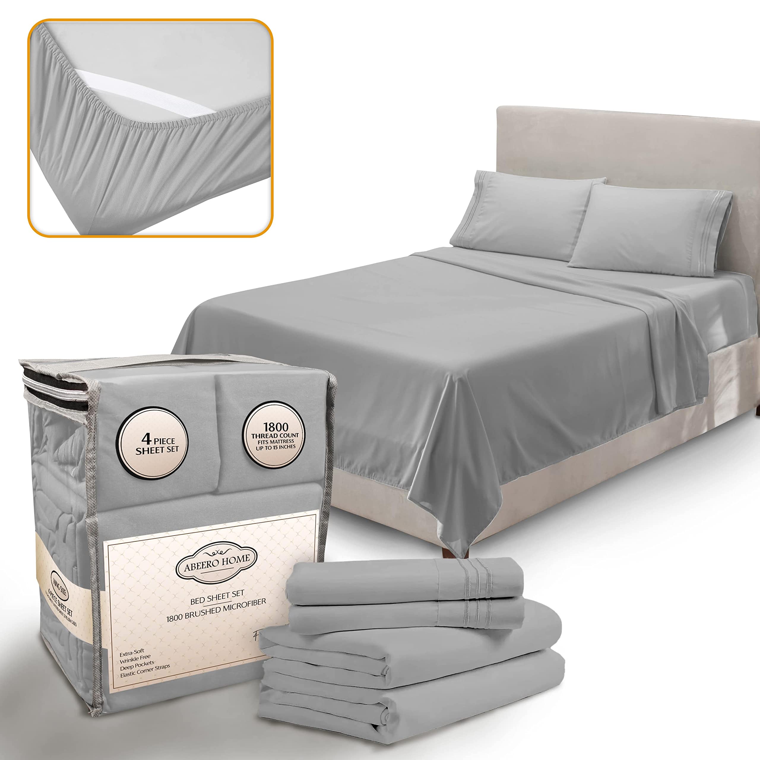 Cooling Full Size Bed Sheet Set - Luxury Hotel Quality Microfiber Sheets with Deep Pockets & Elastic Corners - Ultra Soft 4-Piece Bedding (Includes Pillowcases) - Perfect for Hot Sleepers & Summer Nights (Full, Light Gray)
