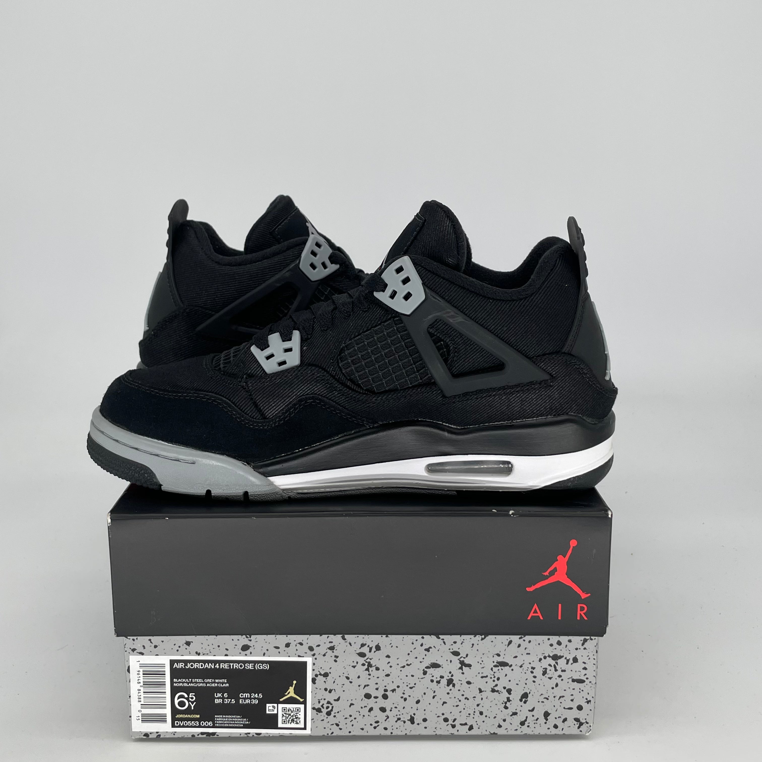 Original Air Jordan 4 Black Canvas Sneakers - Women's Size 6.5/8W (DV0553-006) | Retro Basketball Shoes for Streetwear & Casual Fashion