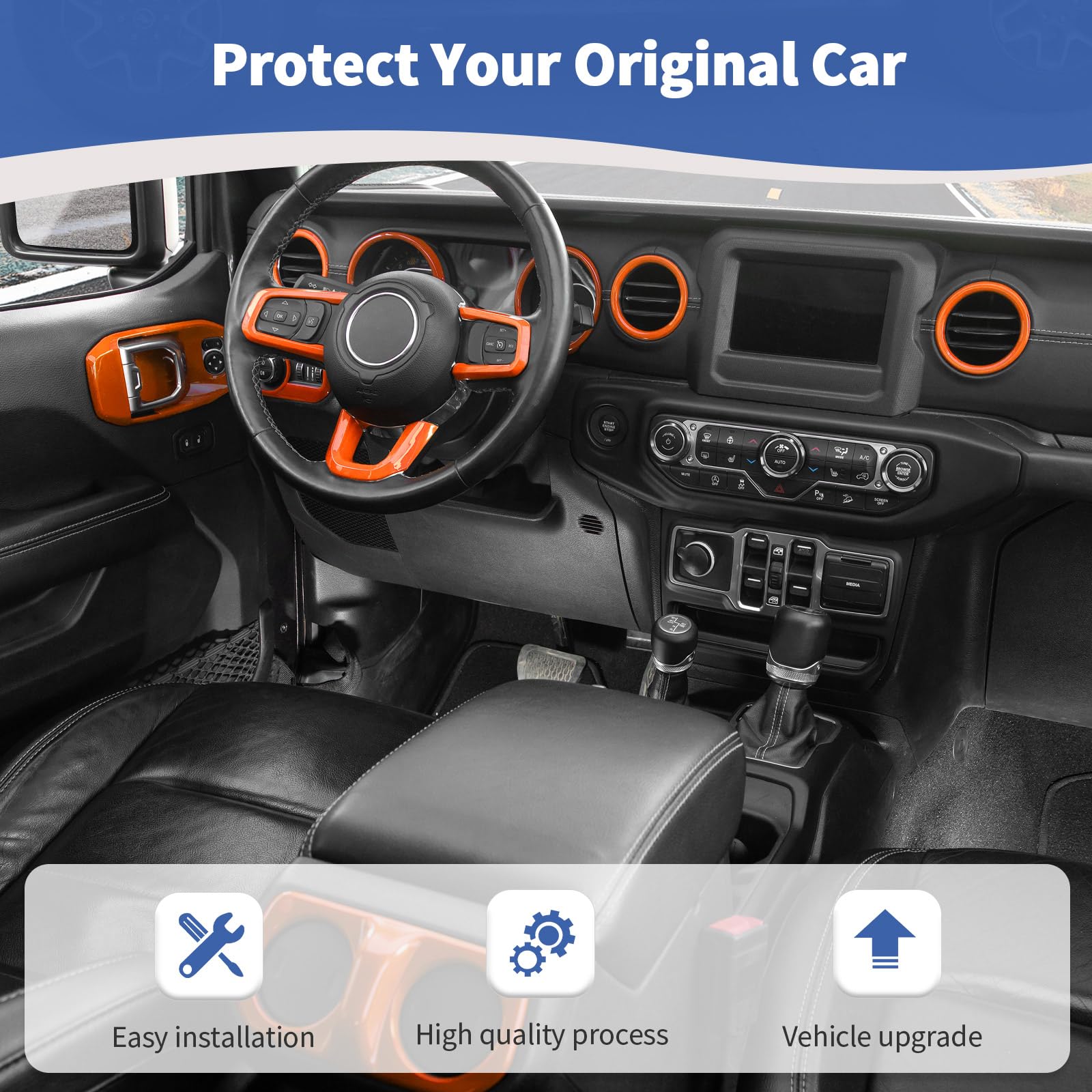 Jeep Wrangler JL/JLU (2018-2023) & Gladiator JT (2020-2023) Orange Interior Trim Kit - 23pcs RT-TCZ Accessories for Dash & Door Panels | Off-Road Style Upgrade for Jeep Enthusiasts