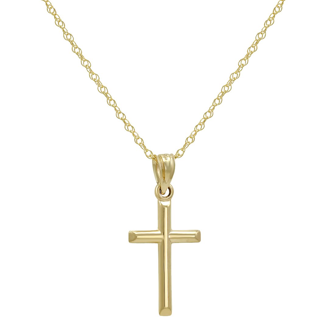 14K Yellow Gold Petite Cross Pendant Necklace for Women - 18