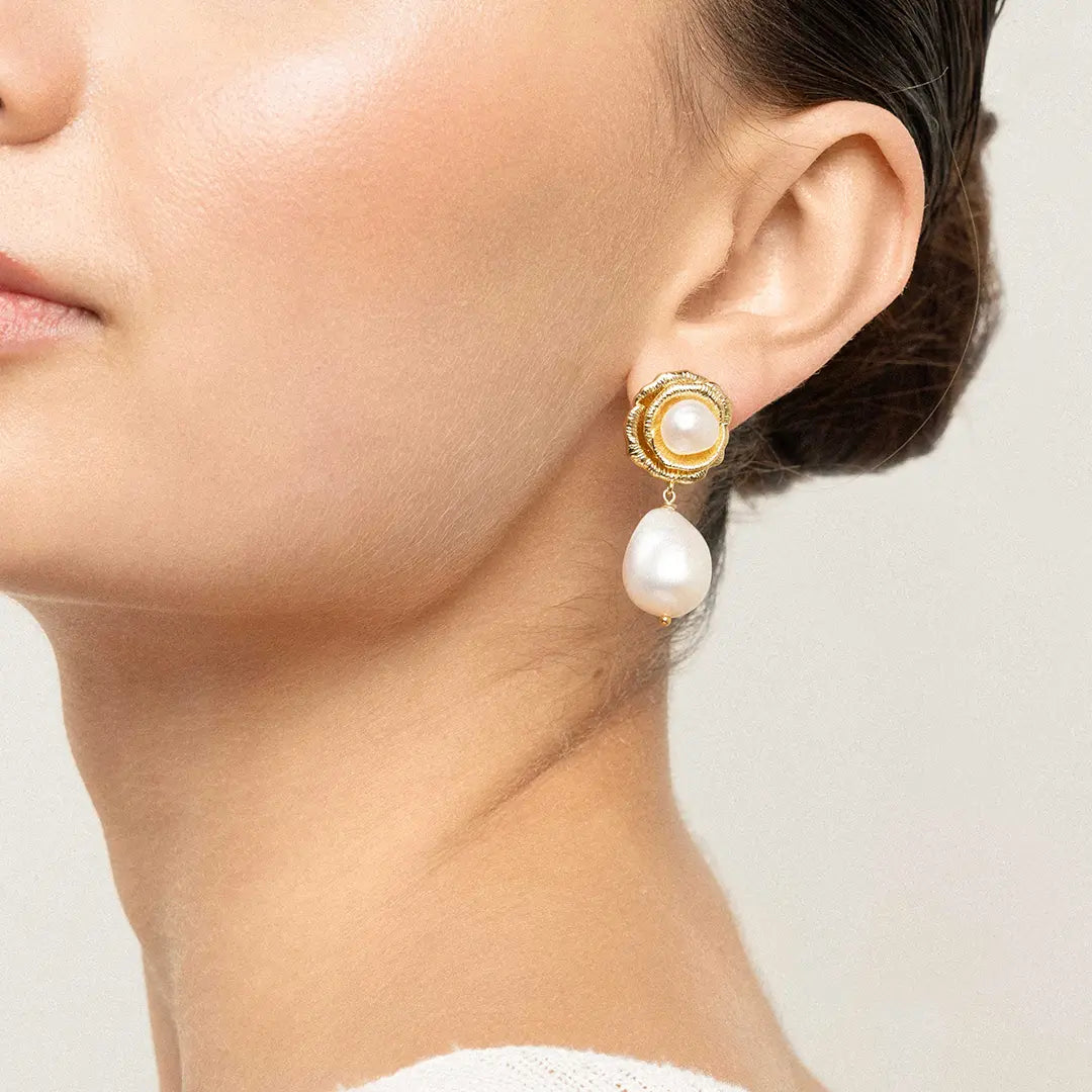 Rose Pearl Drops - Elegant Pearl Earrings for Women, Perfect for Weddings, Parties & Special Occasions