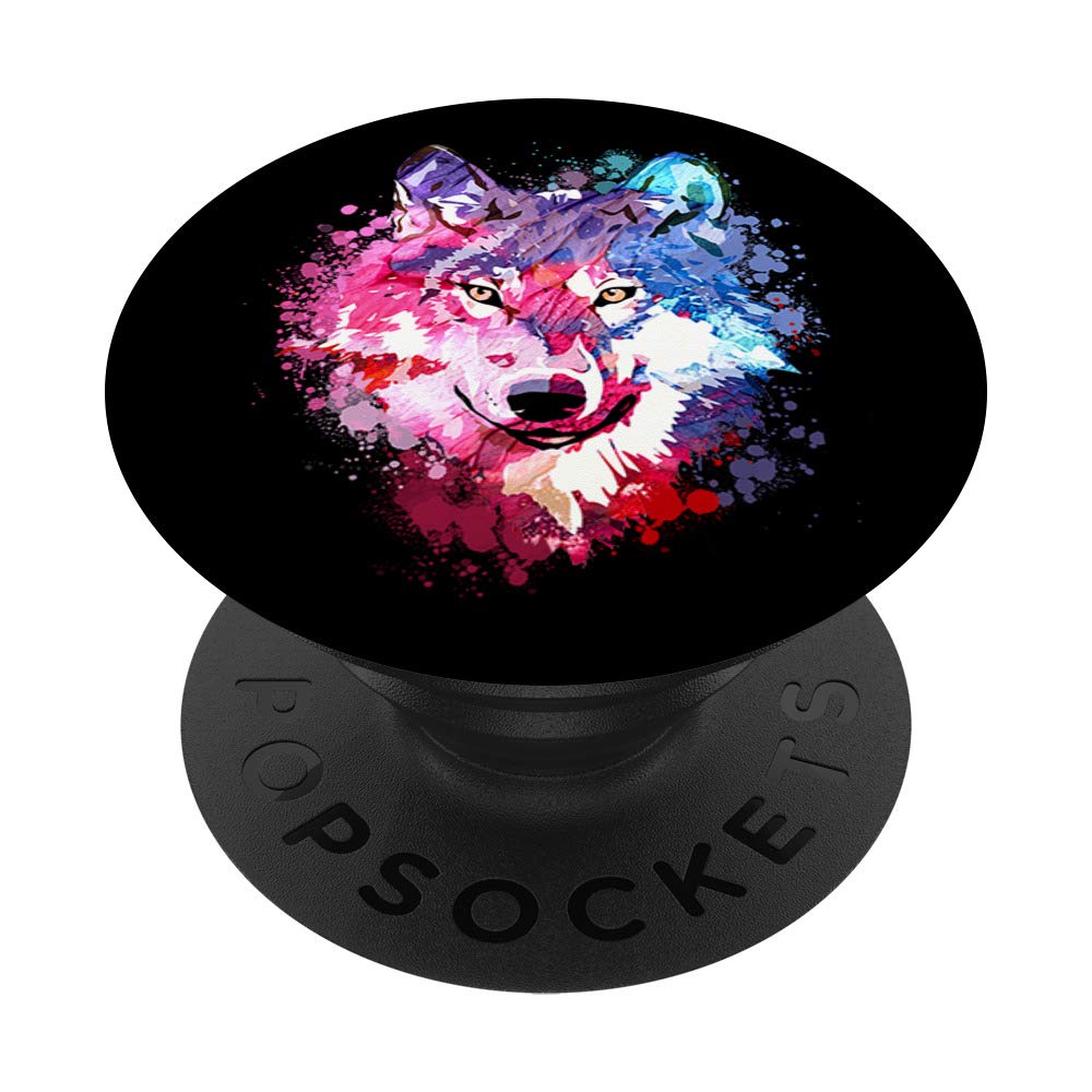 Wolf Splash Art Drawing - Wildlife Lovers Gift PopSockets Phone Grip & Stand for iPhone, Samsung, Tablets - Perfect for Hiking, Travel & Outdoor Adventures