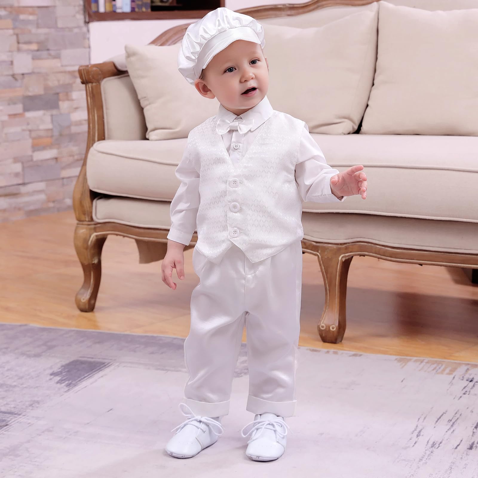 Booulfi Baby Boy Baptism Shoes & Christening Outfit - Soft Leather Booties for Newborn Boys - Perfect First Communion & Church Gift for Infants (Ideal for Christenings, Baby Showers & Special Occasions)