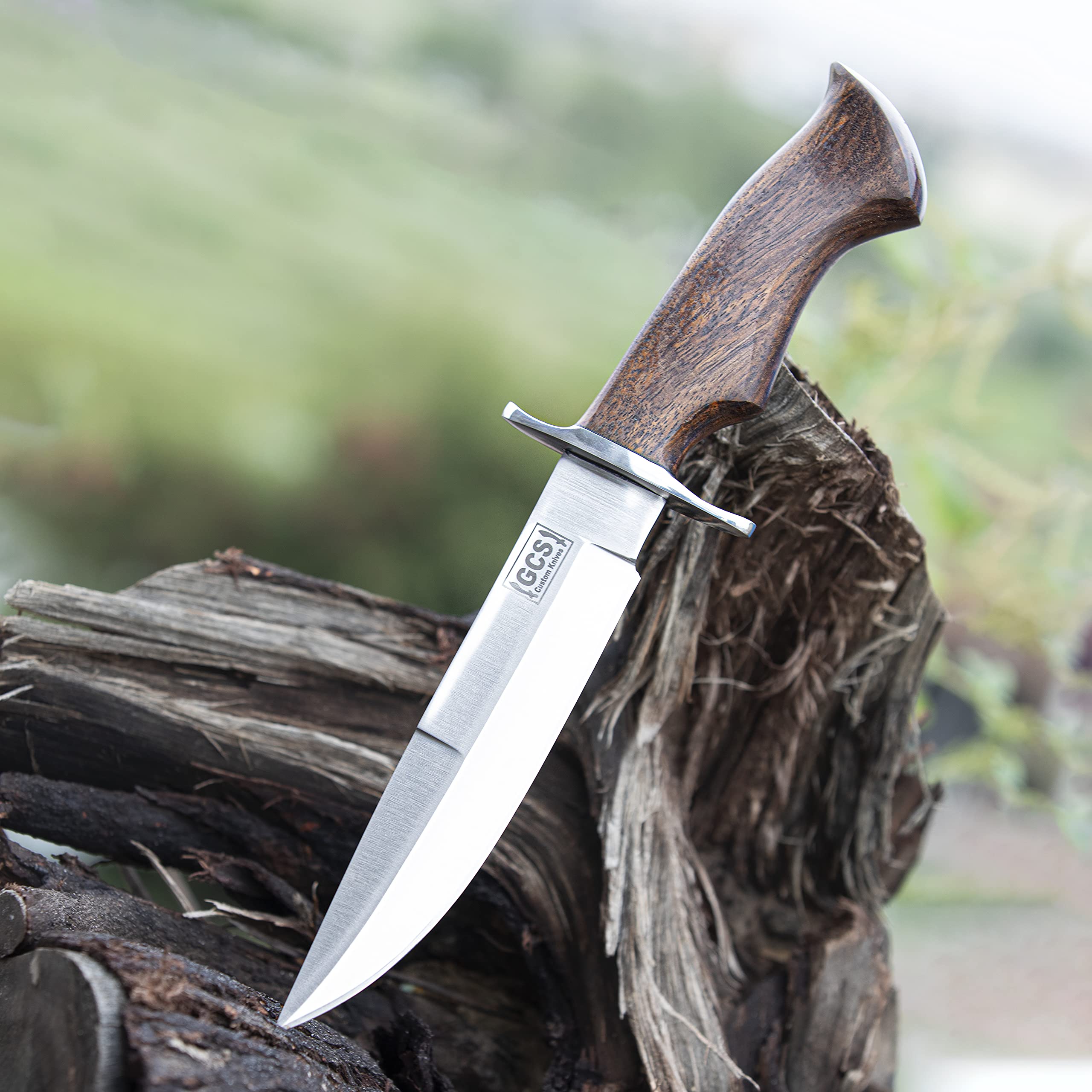 Premium GCS 280 D2 Steel Tactical Hunting Knife - Handmade Full Tang Bushcraft Knife with Wooden Handle & Leather Sheath - Perfect for Outdoor Survival, Camping, Hunting and Everyday Carry (EDC)