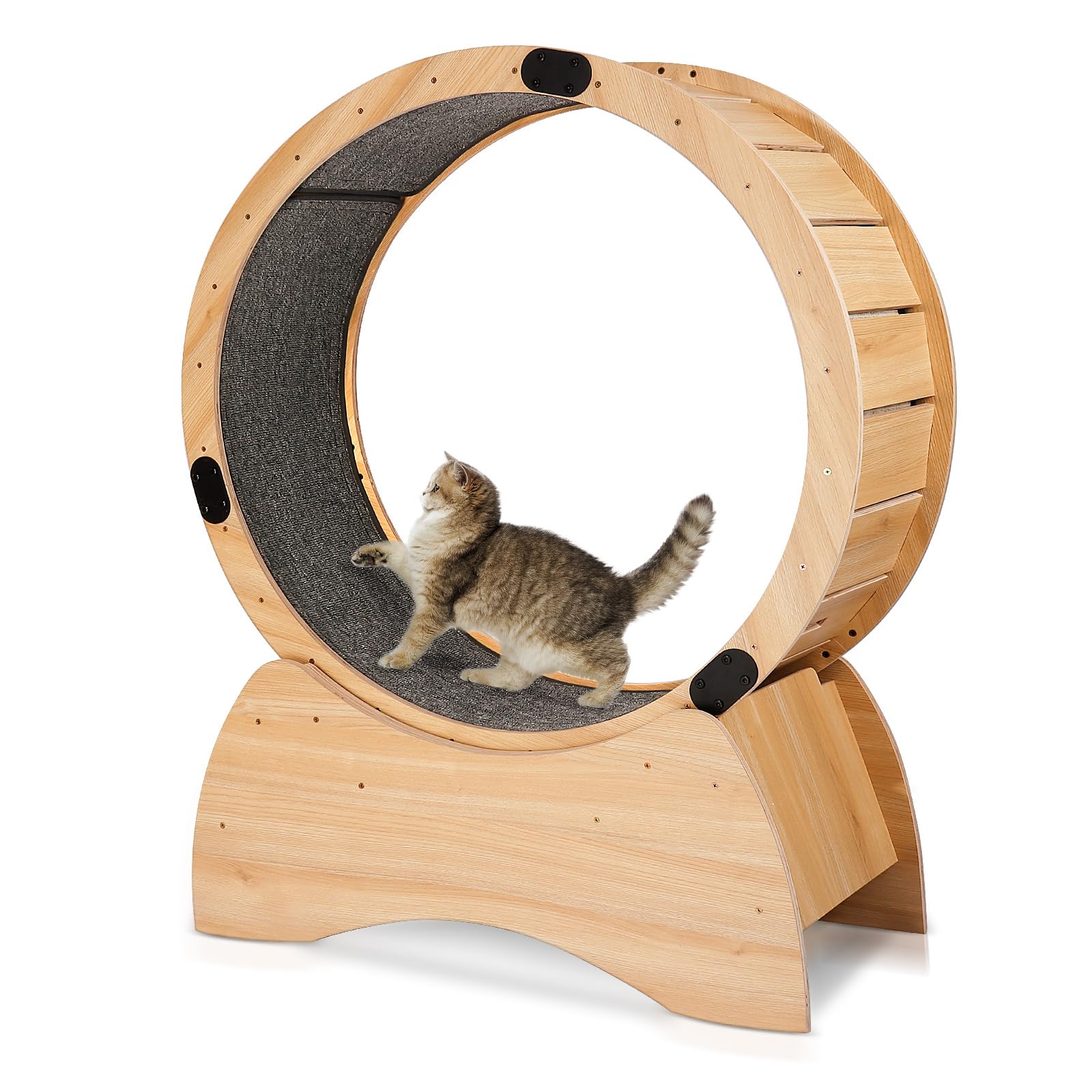 Premium Solid Wood Cat Exercise Wheel - Natural Oak Pet Running Wheel for Weight Loss & Daily Fitness - Fun Spinning & Scratching Activity Toy for Indoor Cats
