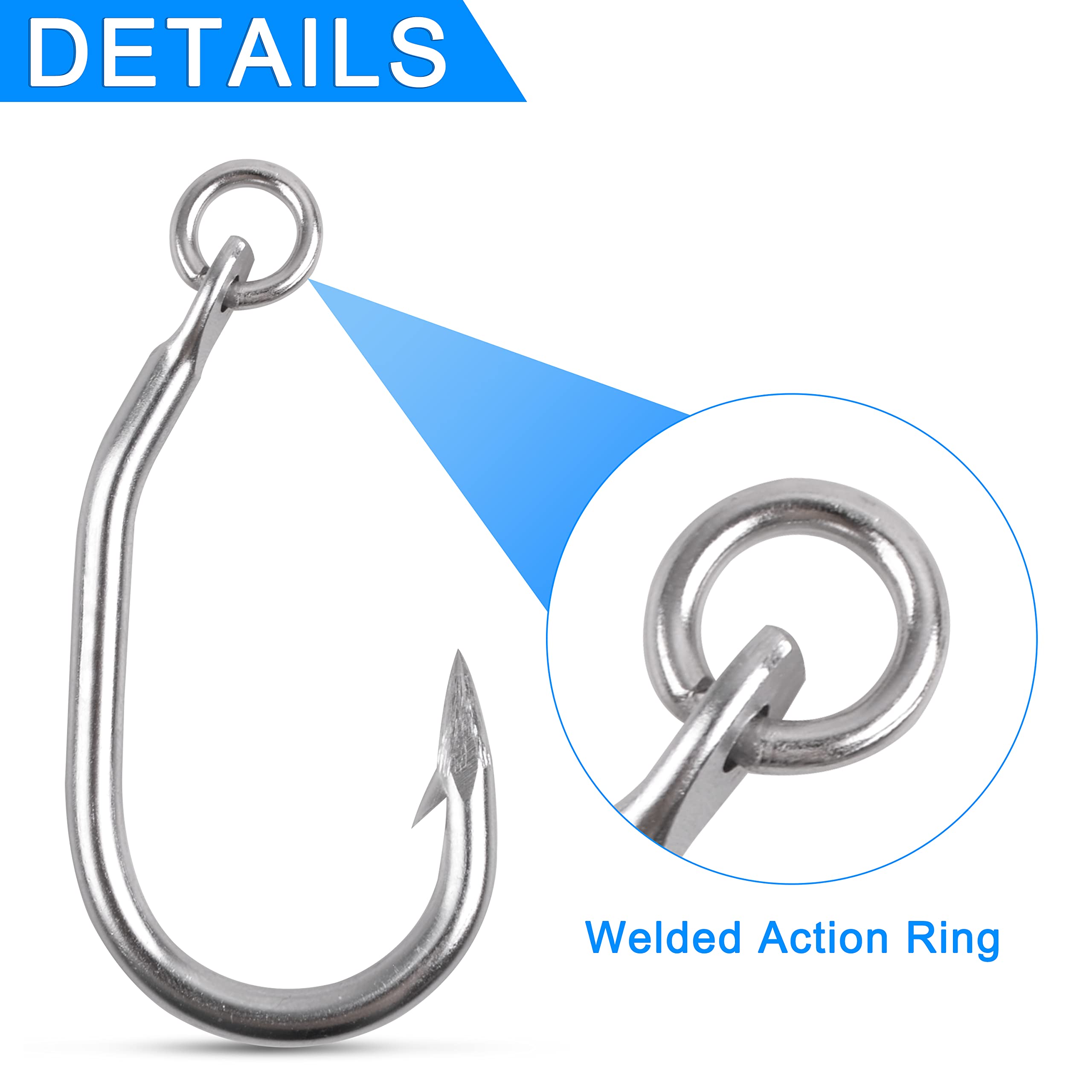 Premium Stainless Steel Ringed Live Bait Fishing Hooks - 10pcs Saltwater Big Game Circle Hooks for Tuna, Shark, Swordfish & Catfish - Heavy Duty Fishing Gear for Deep Sea & Offshore Angling