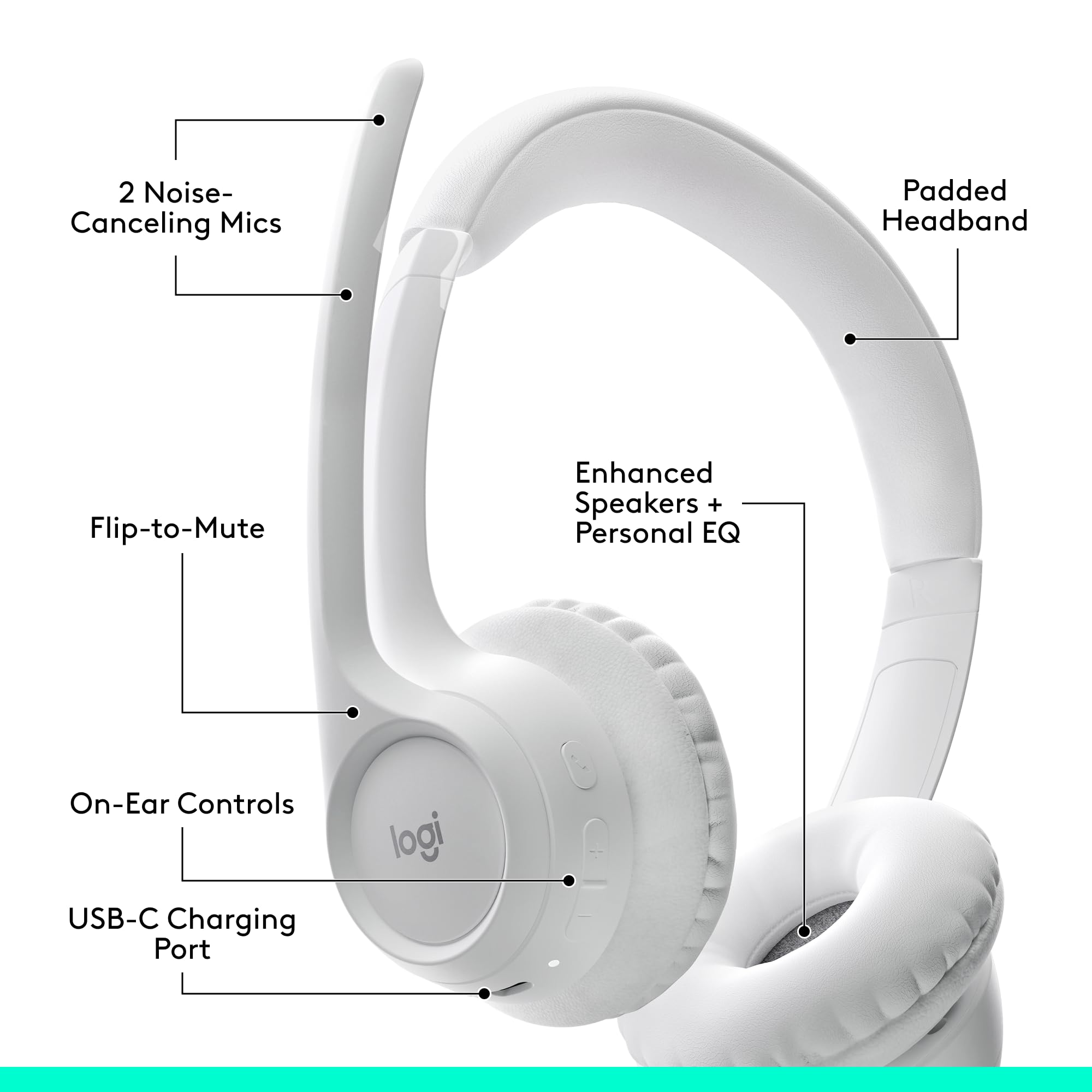 Logitech Zone 300 Wireless Bluetooth Headset with Noise-Canceling Mic - Compatible with Windows, Mac, Chrome, Linux, iOS, Android - Off-White - Perfect for Remote Work, Online Meetings & Gaming