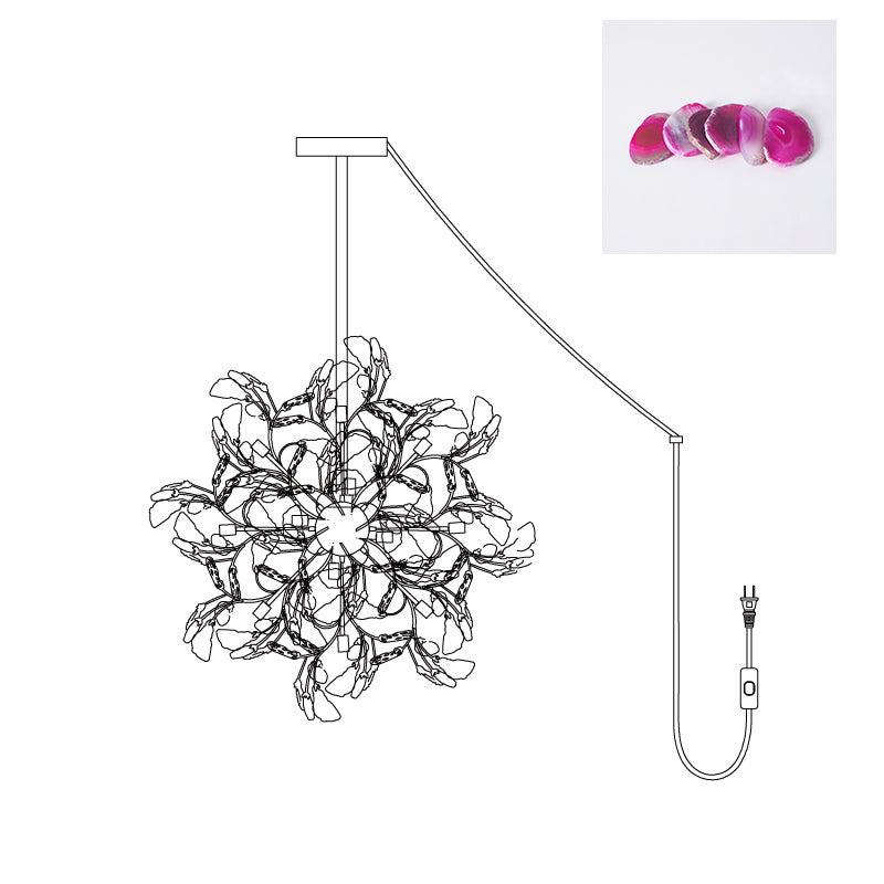 Modern Agate Plug In Chandelier - Elegant Natural Stone Ceiling Light Fixture for Living Room, Bedroom & Dining Room Decor