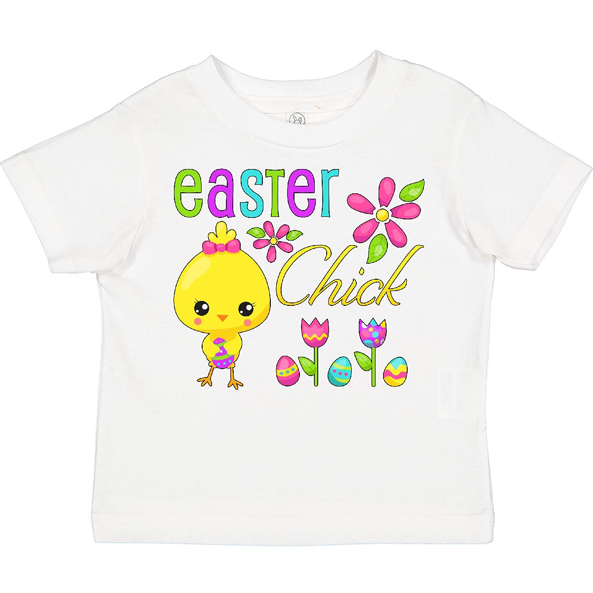 Inktastic Easter Chick with Eggs and Flowers Toddler T-Shirt - Cute Easter Outfit for Baby Boys & Girls - Perfect for Easter Egg Hunts, Spring Photos & Family Gatherings
