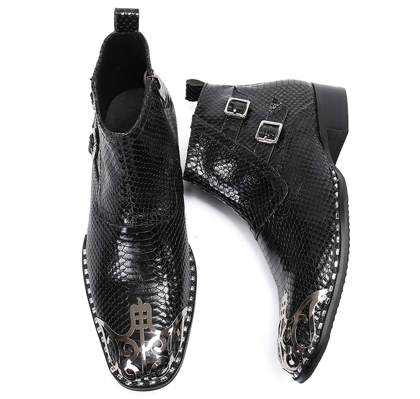 Santimon Men's Western Boots - Genuine Leather Cowboy Boots with Metal Toe & Side Zipper - Black Dress Boots for Men - Perfect for Rodeo, Country Dancing & Casual Wear