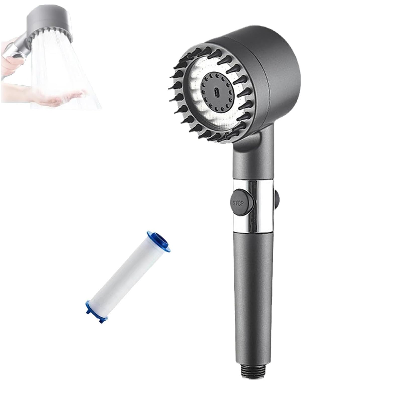 German Multifunctional Massage Shower Head with Filter - 3 Spray Modes, High Pressure, One-Touch Control for Relaxation | Perfect for Spa-Like Experience at Home, Muscle Relief & Skin Care