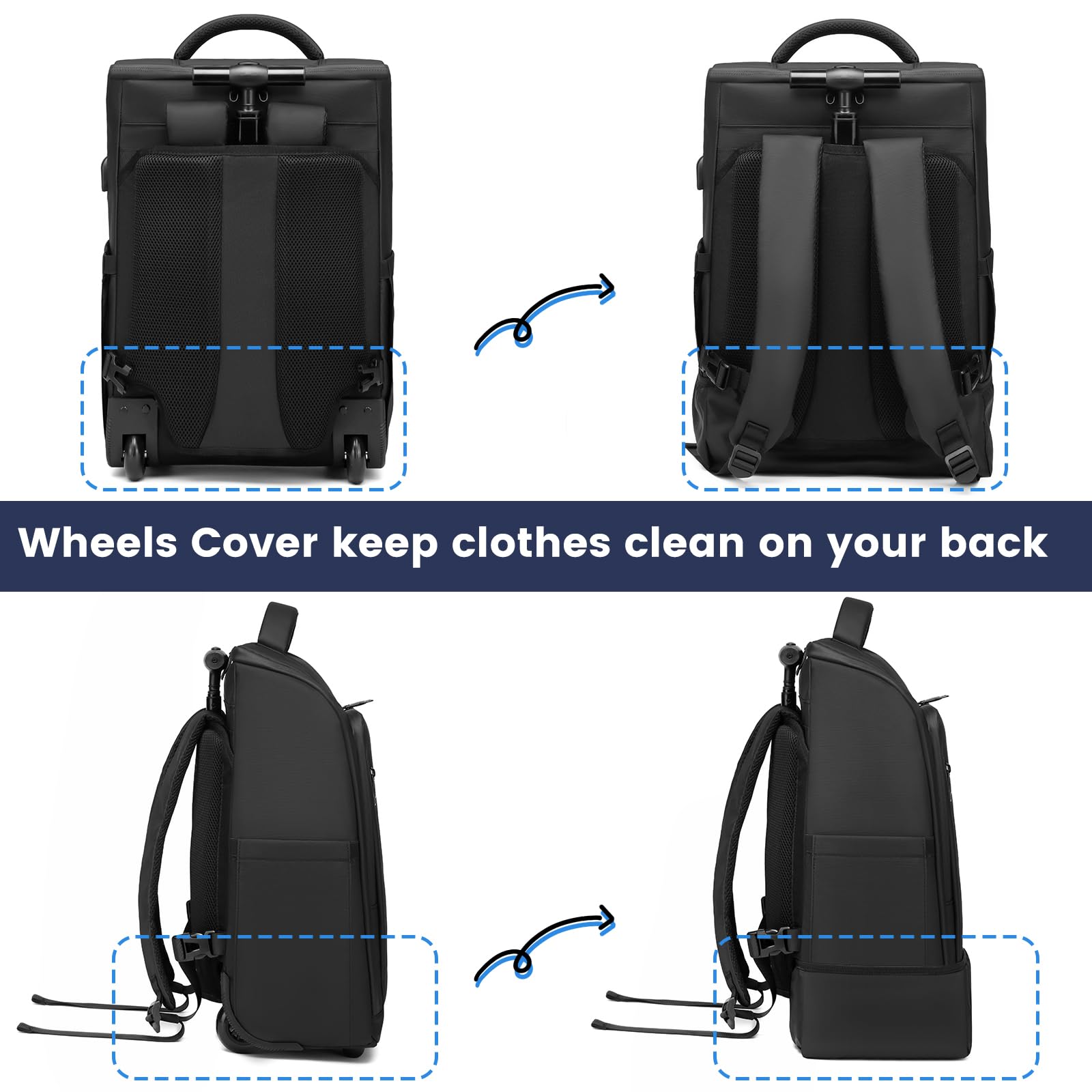 **Waterproof Rolling Backpack with Wheels for Business & College - 15.6/17 Inch Laptop Compartment, Durable Carry-On Wheeled Backpack for Commuters & Adults - Perfect for Travel, Work & School**