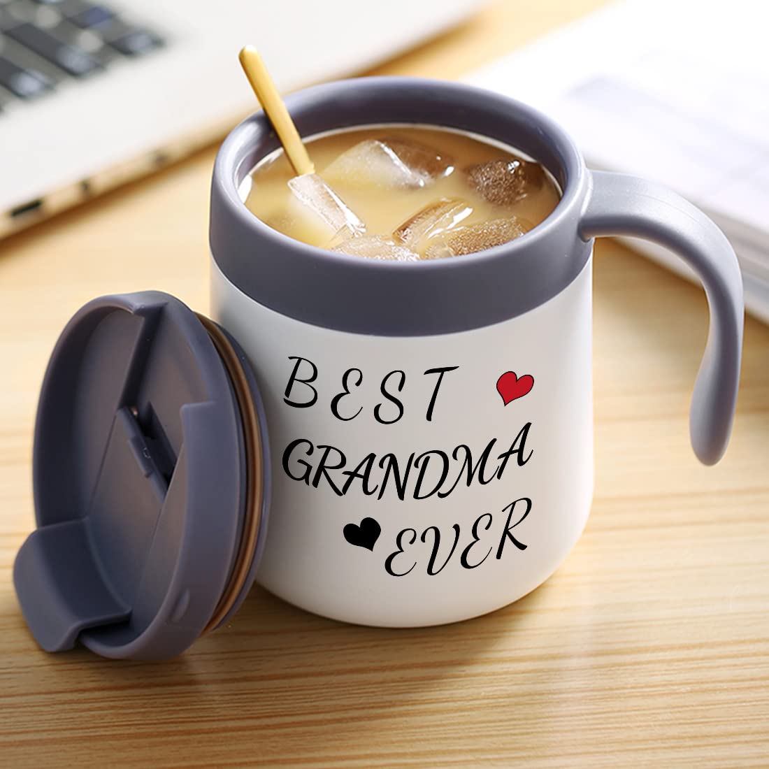 **Insulated Travel Tea & Coffee Mug with Handle and Lid - Perfect Gift for Grandma, Women, Birthday, Christmas & Mother's Day - Ideal for Home, Office & Travel**