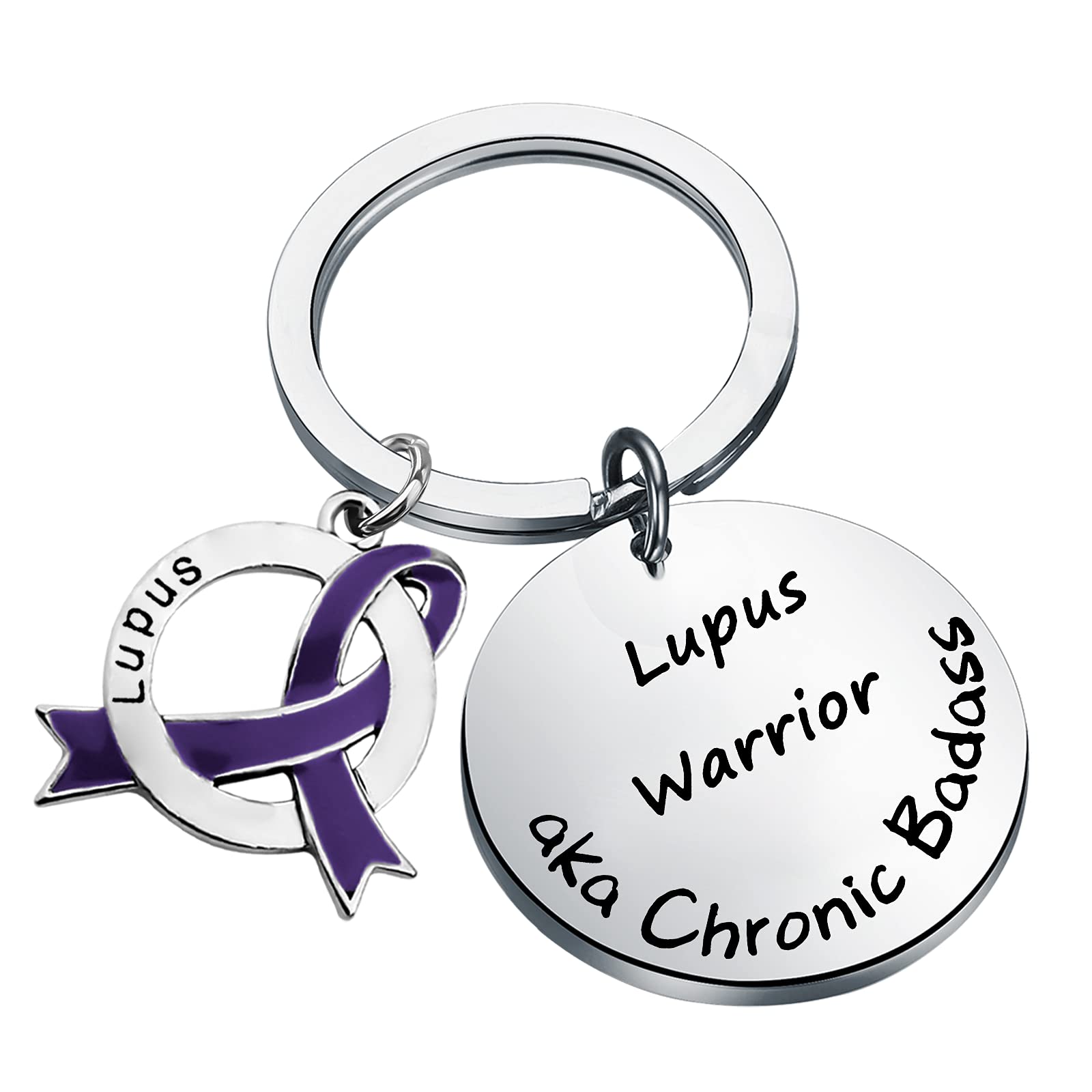 Lupus Awareness Purple Ribbon Keychain - Chronic Badass Warrior Gift for Women & Men - Support Lupus Disease Fighters - Perfect for Keyrings, Bags & Everyday Carry