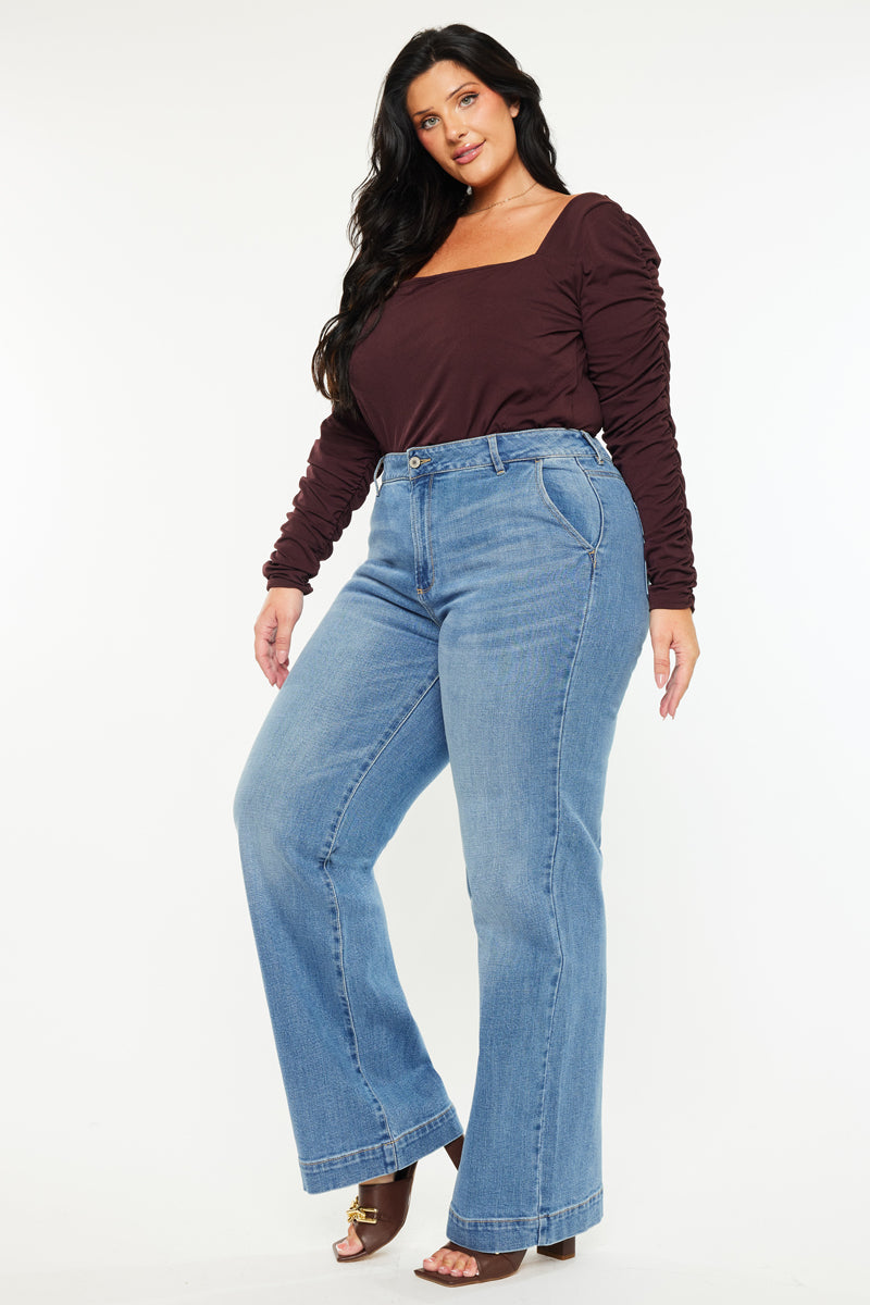 Bertha High Rise Wide Leg Jeans for Women - Plus Size Stretch Denim Pants - Comfortable & Flattering Fit for Work, Casual & Date Night Outfits