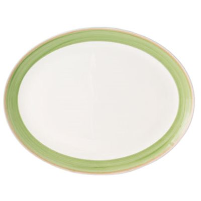 Continental Cosmo 12 Coupe Oval Serving Platter - Set of 12 Green Ceramic Appetizer Plates for Party, Wedding, Buffet & Holiday Entertaining
