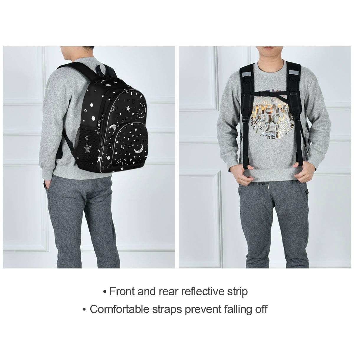 ALAZA Doodle Night Sky Moon Stars Backpack - Cute School Bag for Teens & Kids, Lightweight Daypack for Elementary Students, Durable Book Bag for Travel & Daily Use - Perfect for School, College, Hiking & Outdoor Activities