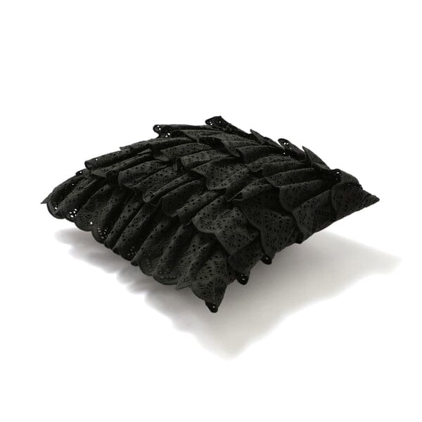 Embroidered Lace Frill Cushion Cover 18x18 Inches Black - Elegant Sofa Throw Pillow Case for Living Room, Bedroom Decor