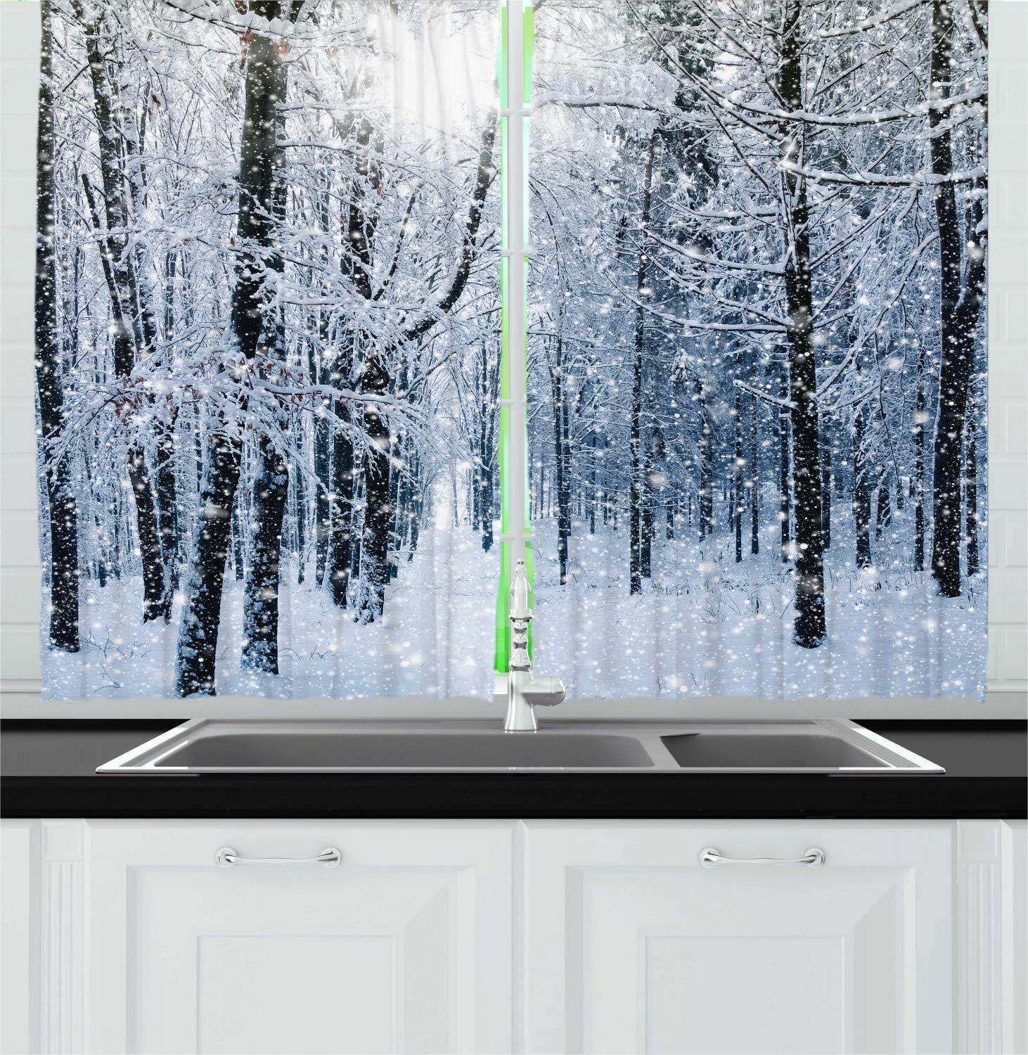 Ambesonne Winter Snow Forest Kitchen Curtains - 55