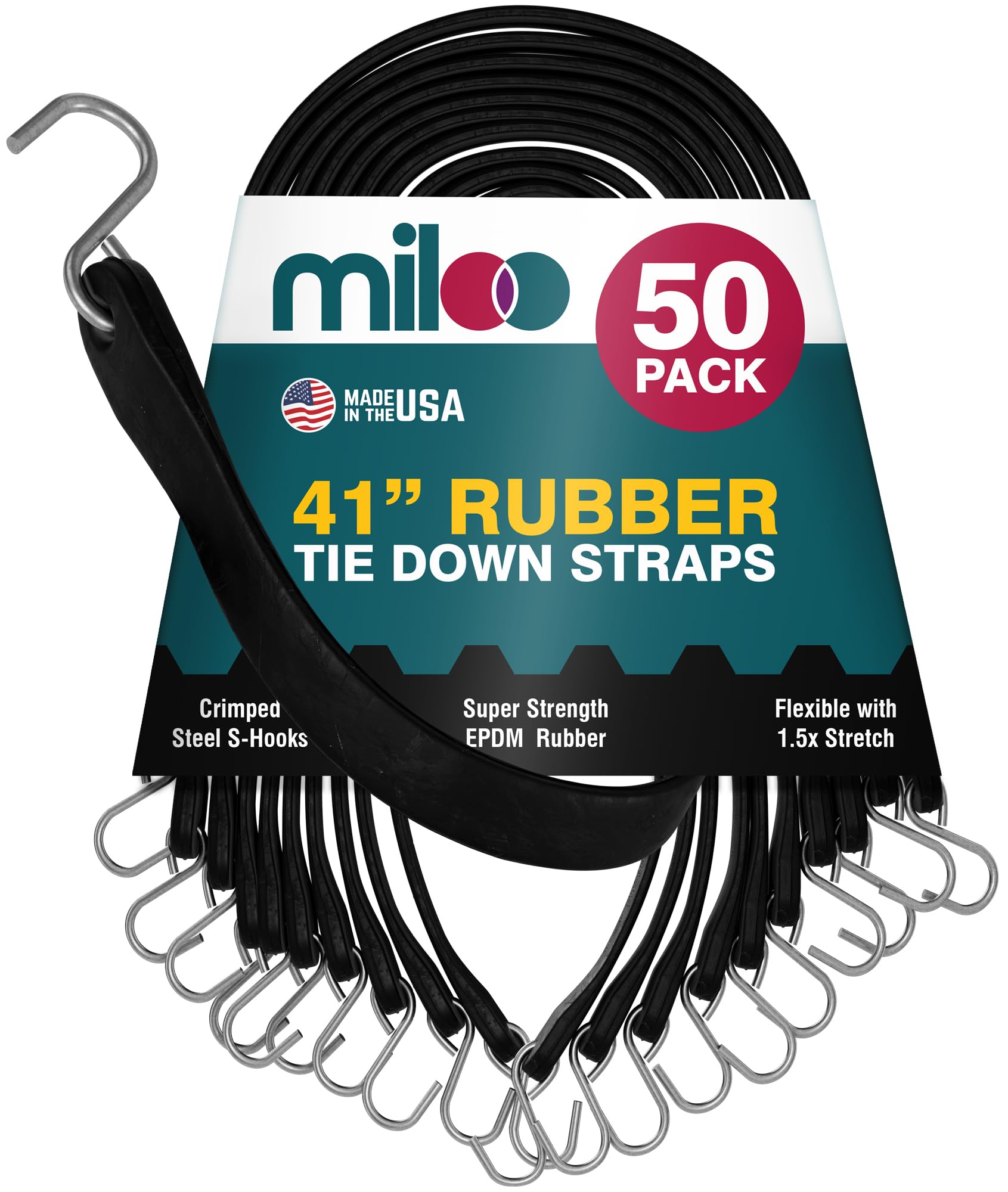 Heavy Duty Rubber Bungee Cords with Hooks - Premium Tarp & Cargo Straps for Truck, Boat & RV - Made in USA - Secure Tie Downs for Camping, Moving & Storage