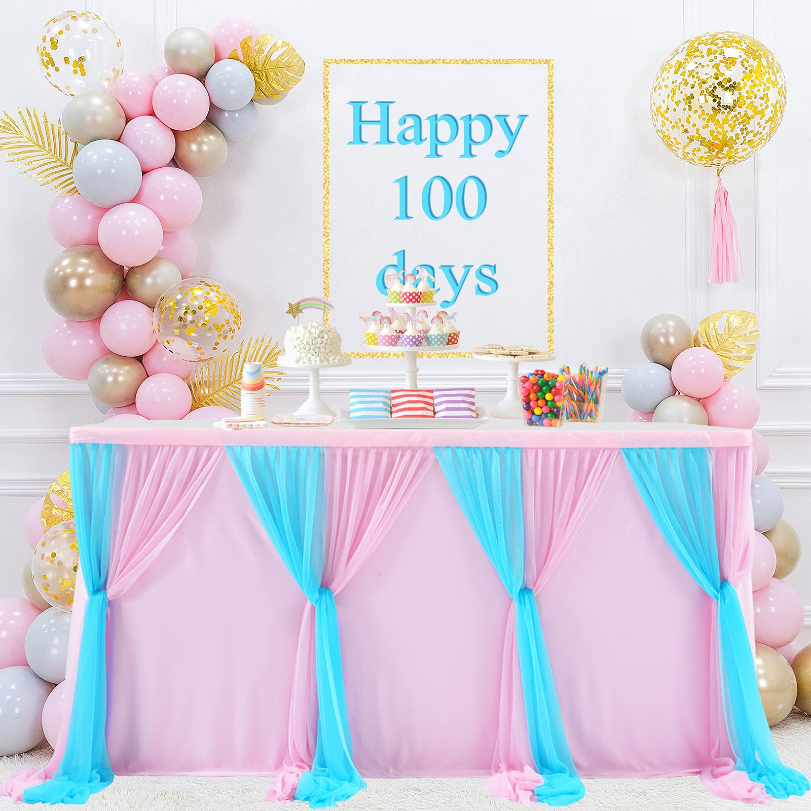 6ft Pink & Blue Tulle Table Skirt - Gender Reveal & Baby Shower Decor for Parties