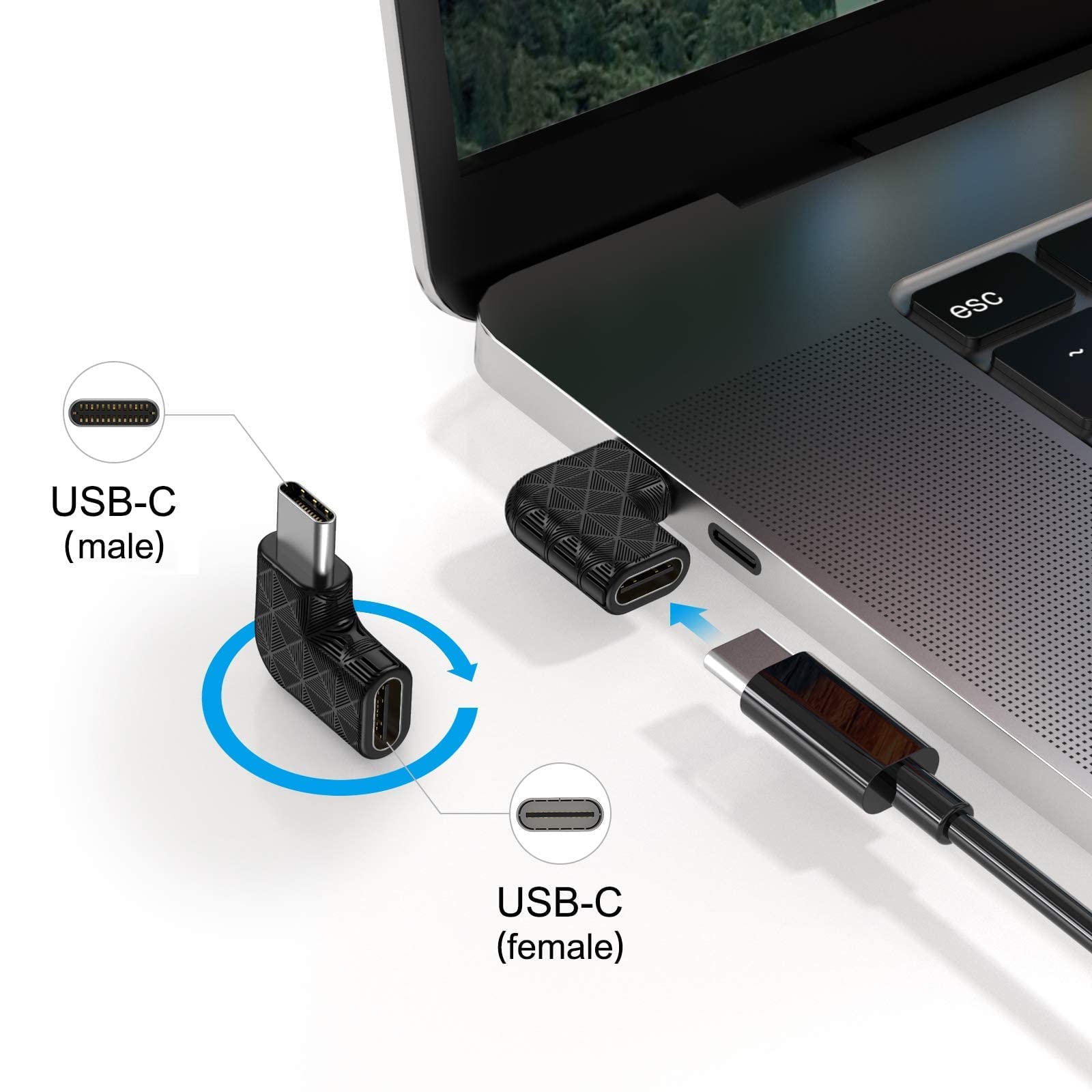 5-Pack 10ft USB-C Fast Charging Cables + 3 Right Angle Adapters for Phones & Tablets