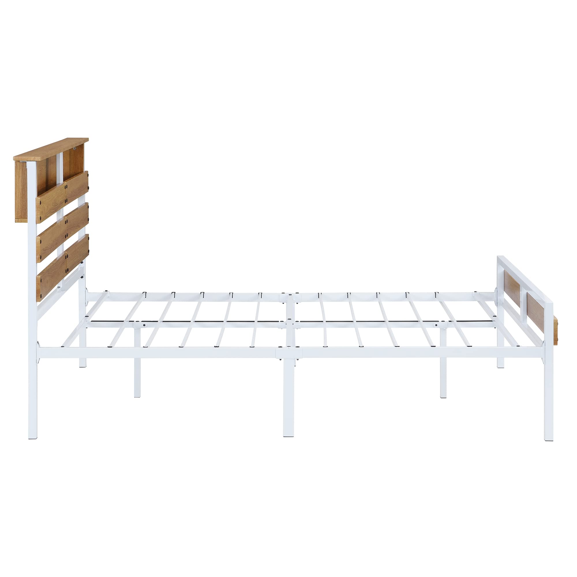Modern Industrial Full Size Platform Bed Frame with Storage Headboard & Footboard - Sturdy Metal & Wood Construction, Steel Slat Support - No Box Spring Needed (White, Full Size) - Perfect for Small Bedrooms, Guest Rooms & Modern Loft Apartments