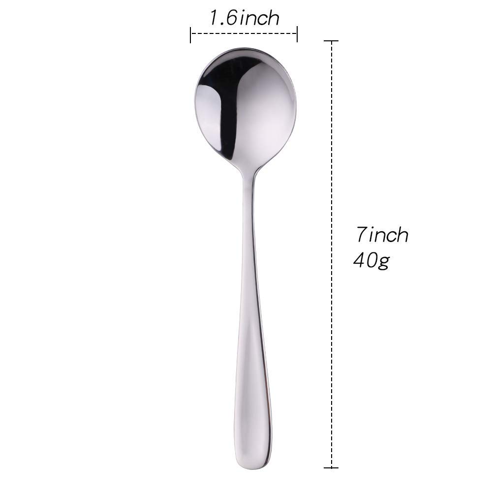Premium 18/10 Stainless Steel Bouillon Round Soup Spoons - Set of 12, Mirror Polished Silverware for Fine Dining, Restaurants & Home Entertaining - Durable & Dishwasher Safe
