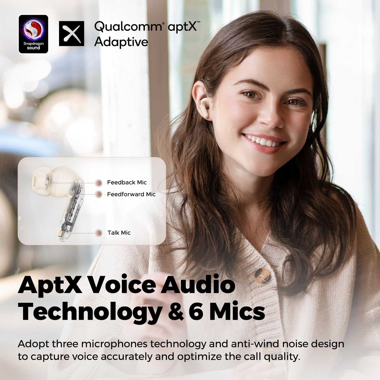 SoundPEATS Capsule3 Pro Plus Wireless Earbuds with xMEMS Driver, Hi-Res Audio, ANC & 36H Playtime - Beige Bluetooth Headphones for Gym, Running, Travel & Work